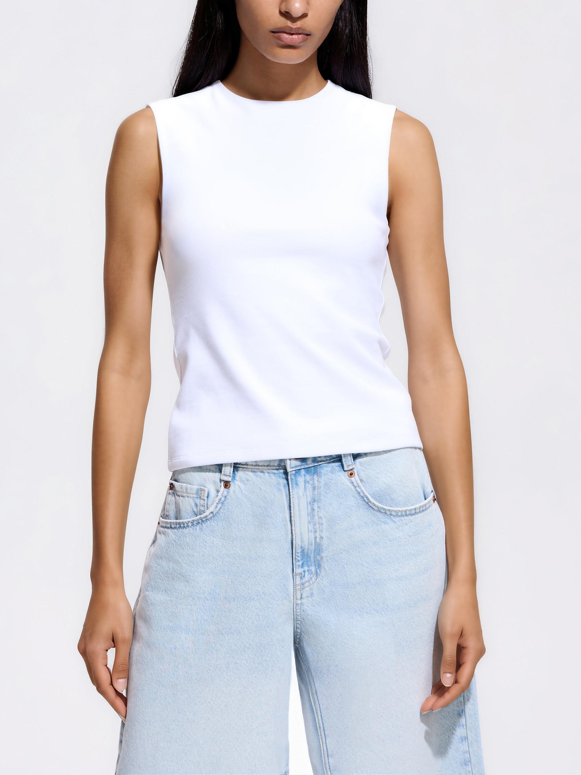 White Cotton Top, White, medium