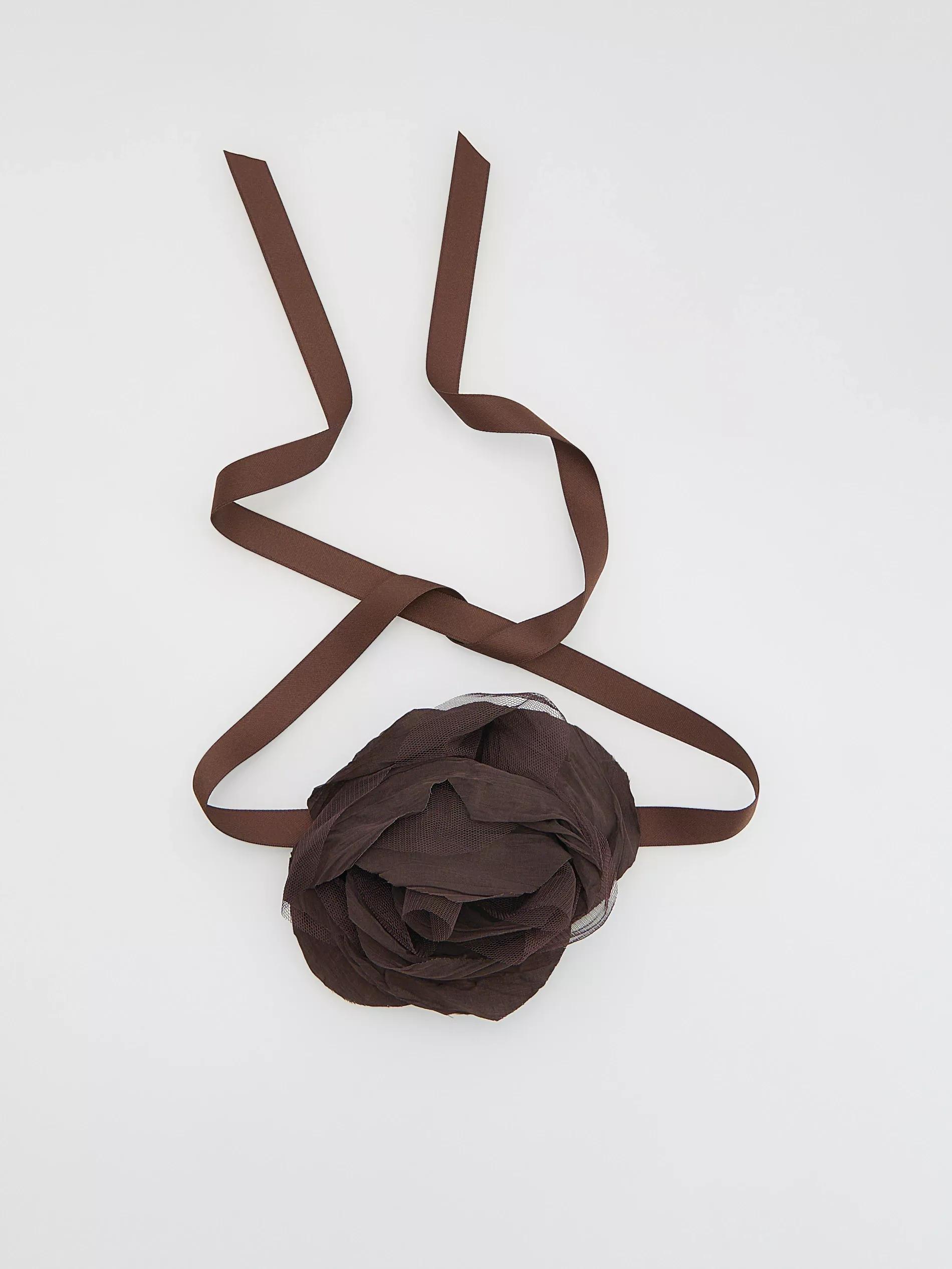 DARK BROWN Tie choker with flower detail, Brown, large image number 0