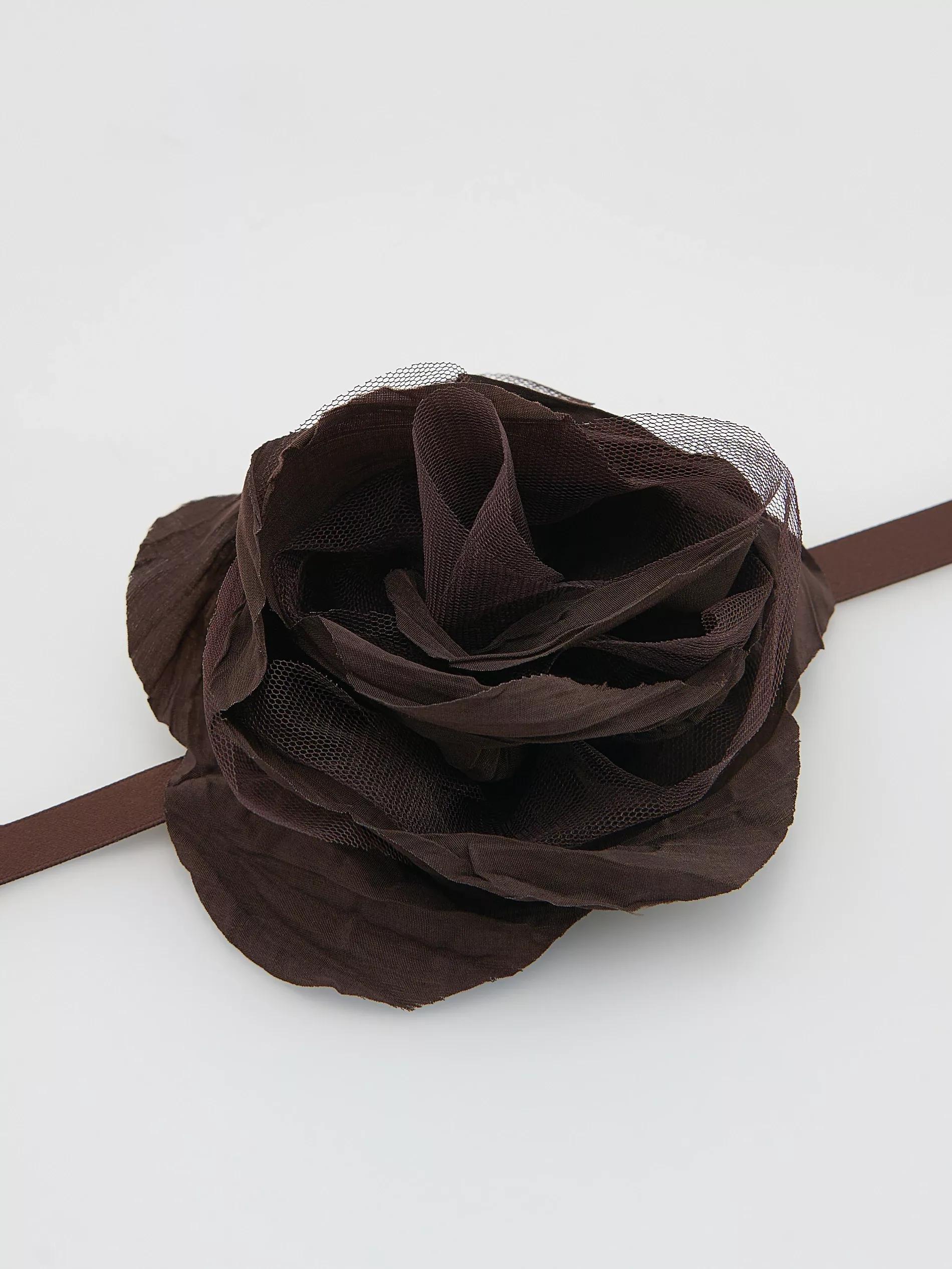 DARK BROWN Tie choker with flower detail, Brown, large image number 1