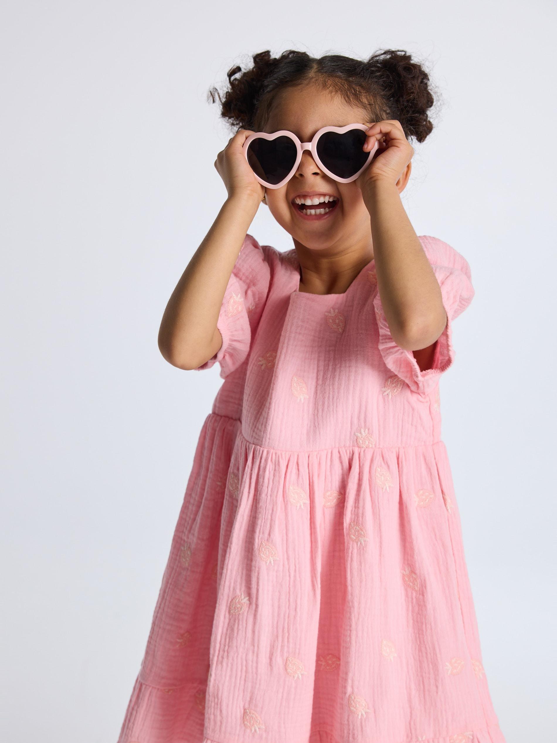 Pink Muslin Dress With Embroidery Detailing, Pink, large image number 0
