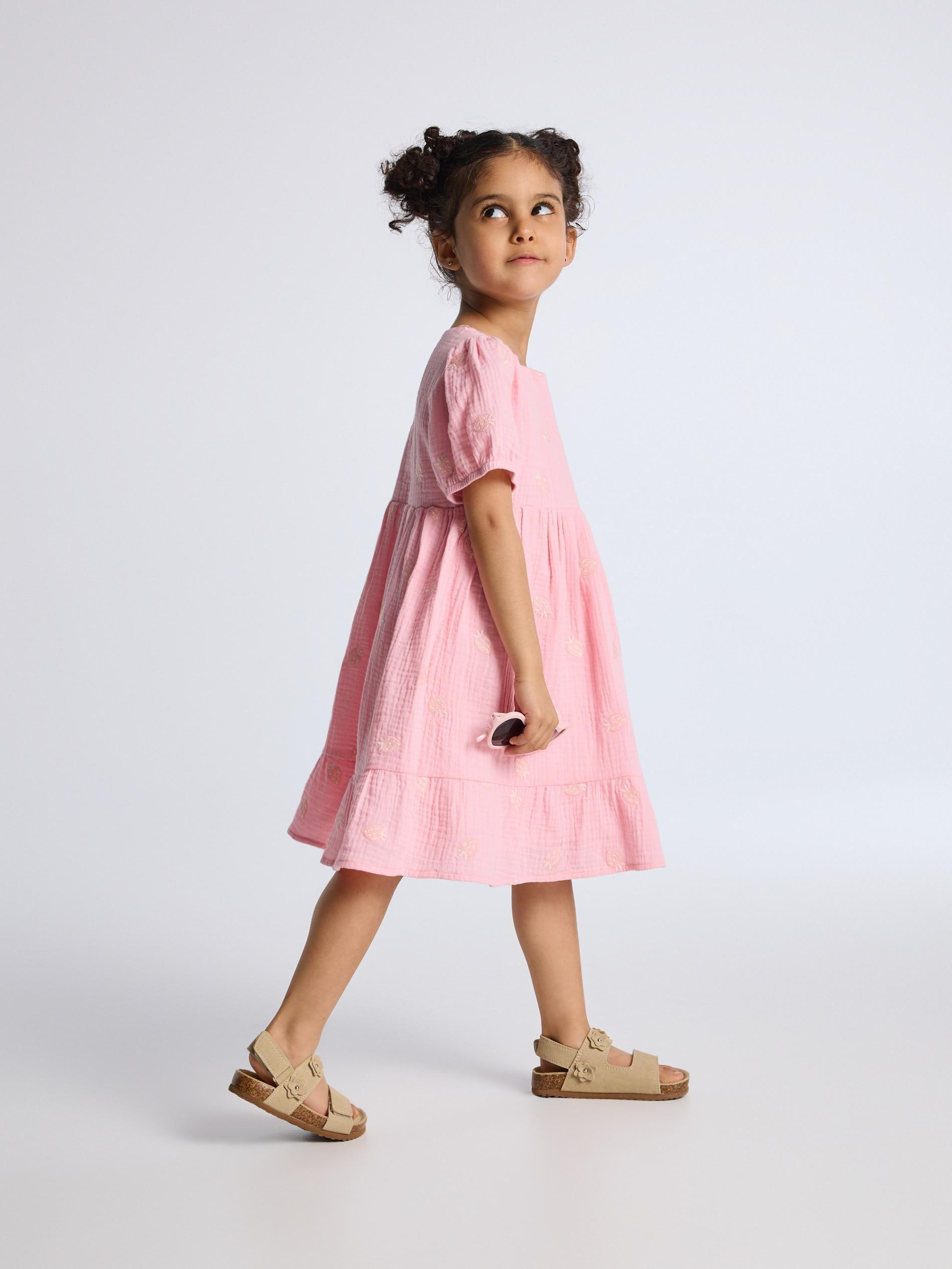 Pink Muslin Dress With Embroidery Detailing, Pink, large image number 1