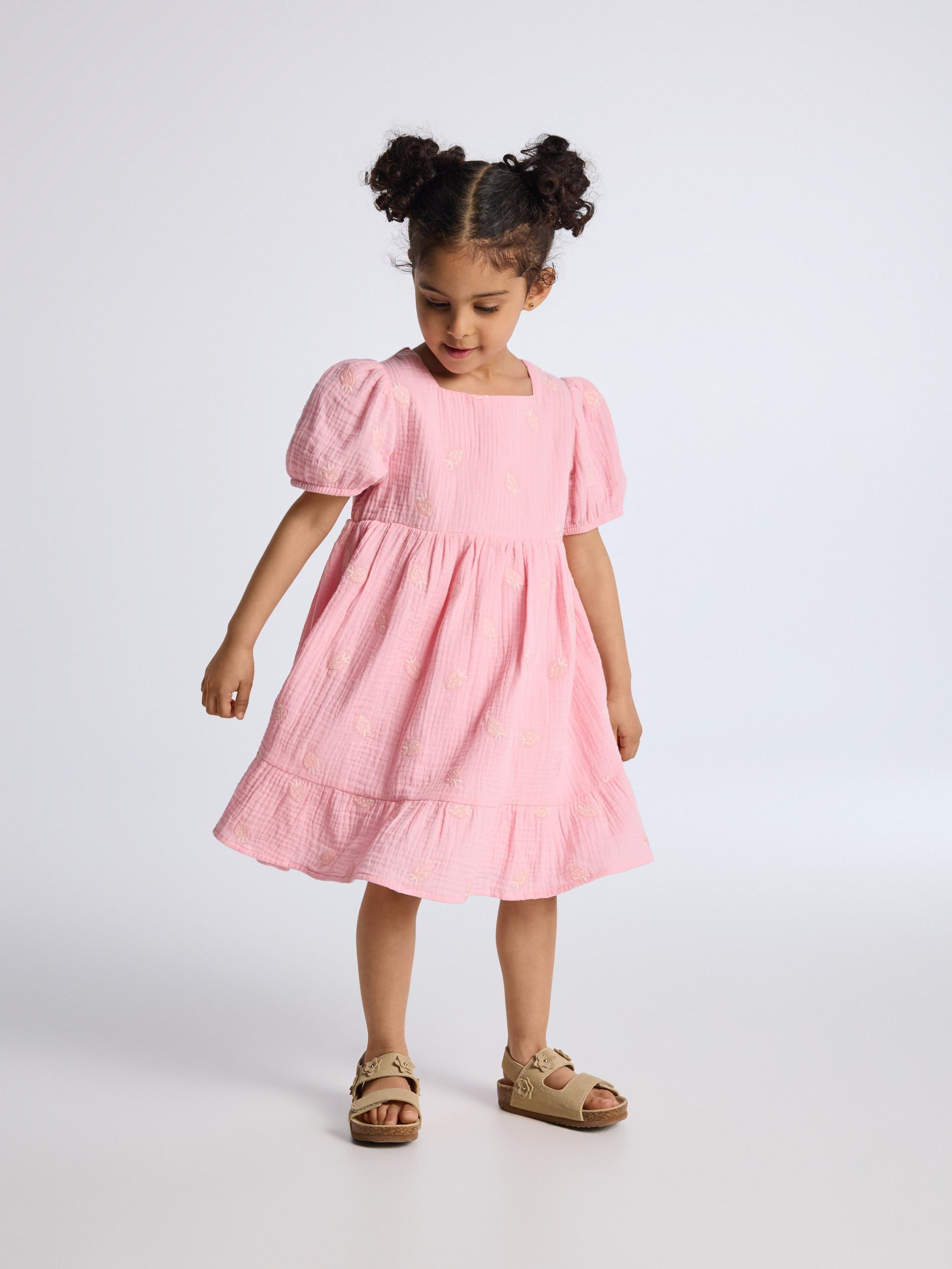 Pink Muslin Dress With Embroidery Detailing, Pink, large image number 5