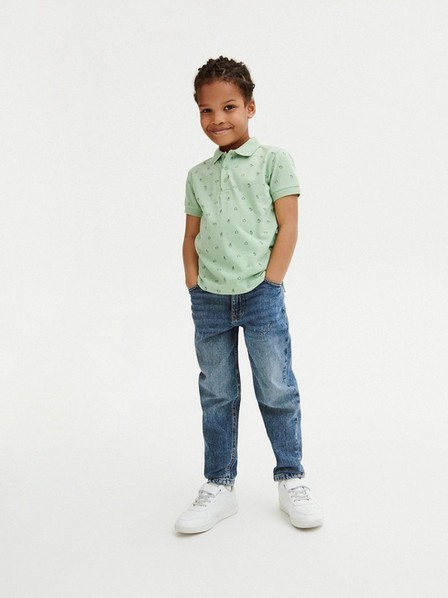 Reserved - Turquoise Polo Shirt With Fine Pattern, Kids Boys