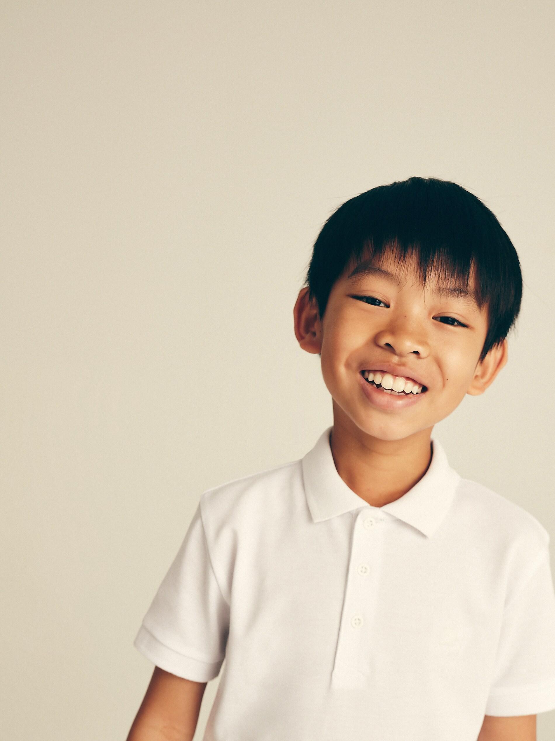 White Cotton Polo Shirt, Kids Boys, , large image number 0