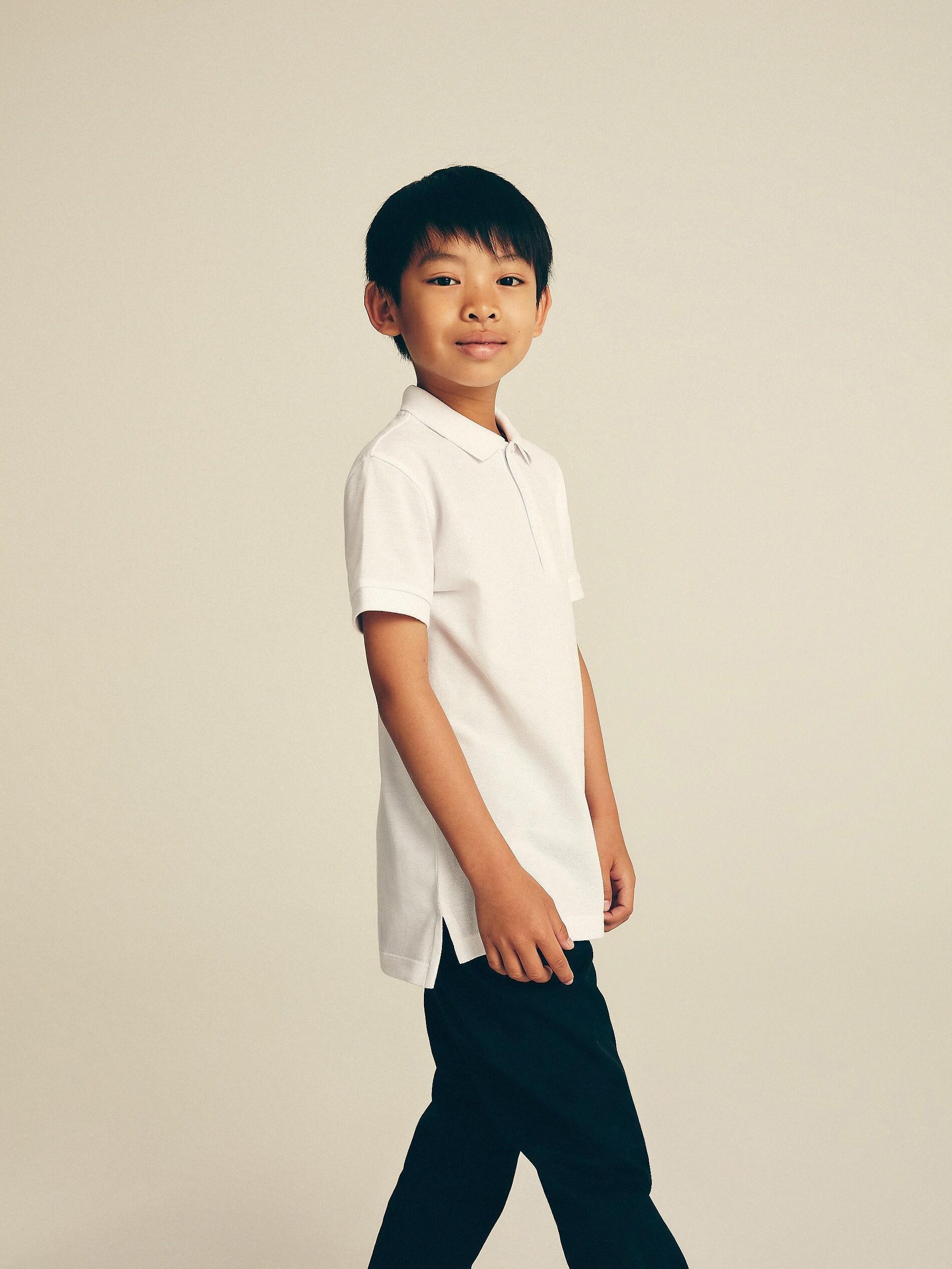 White Cotton Polo Shirt, Kids Boys, , large image number 1
