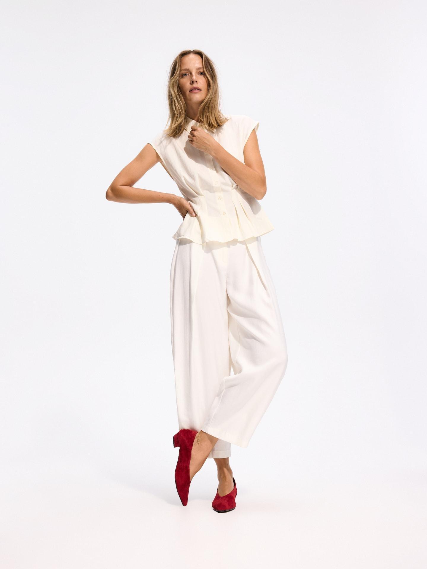Cream Barrel Trousers With Modal, Ivory, medium