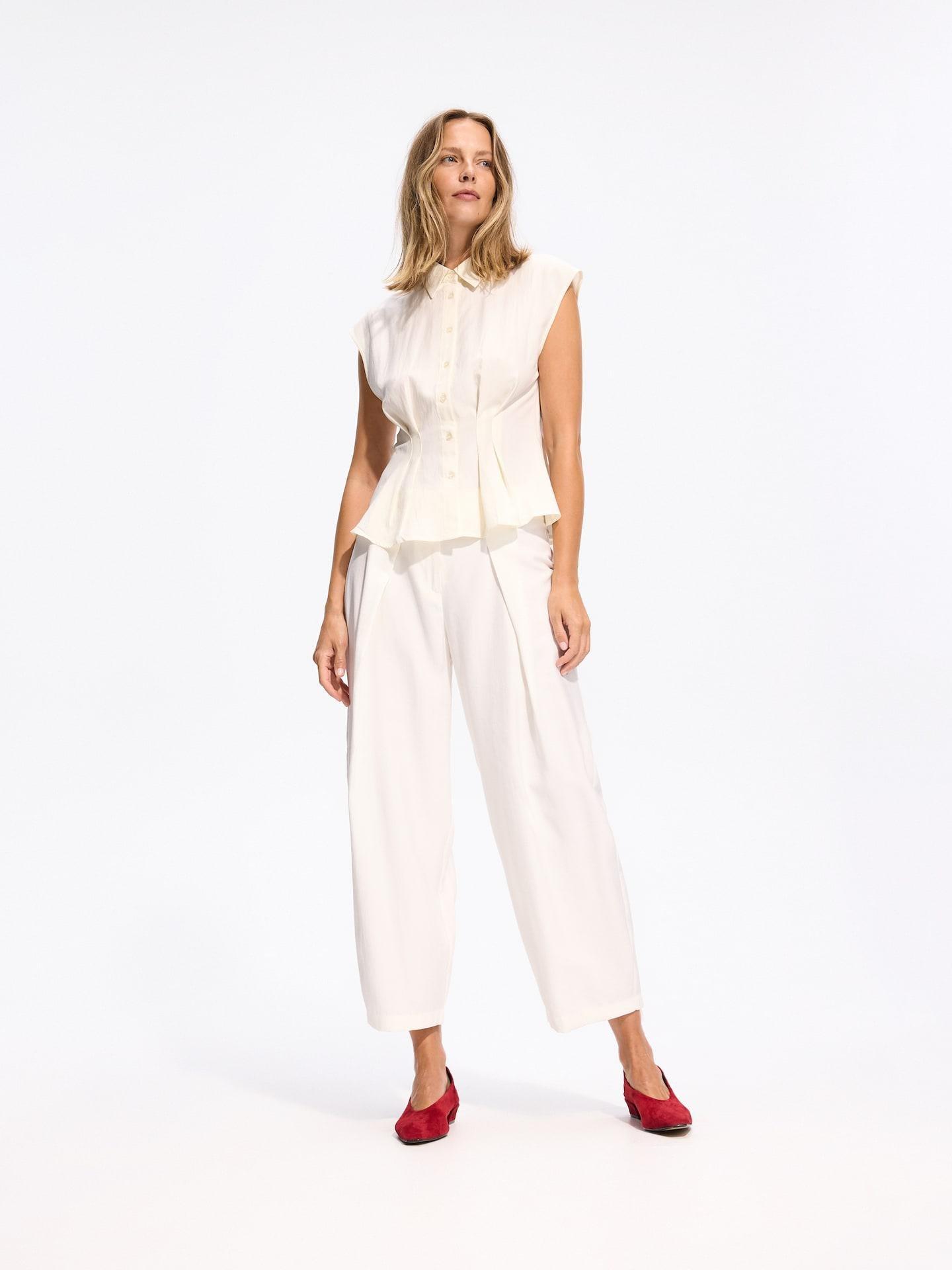 Cream Barrel Trousers With Modal, Ivory, medium