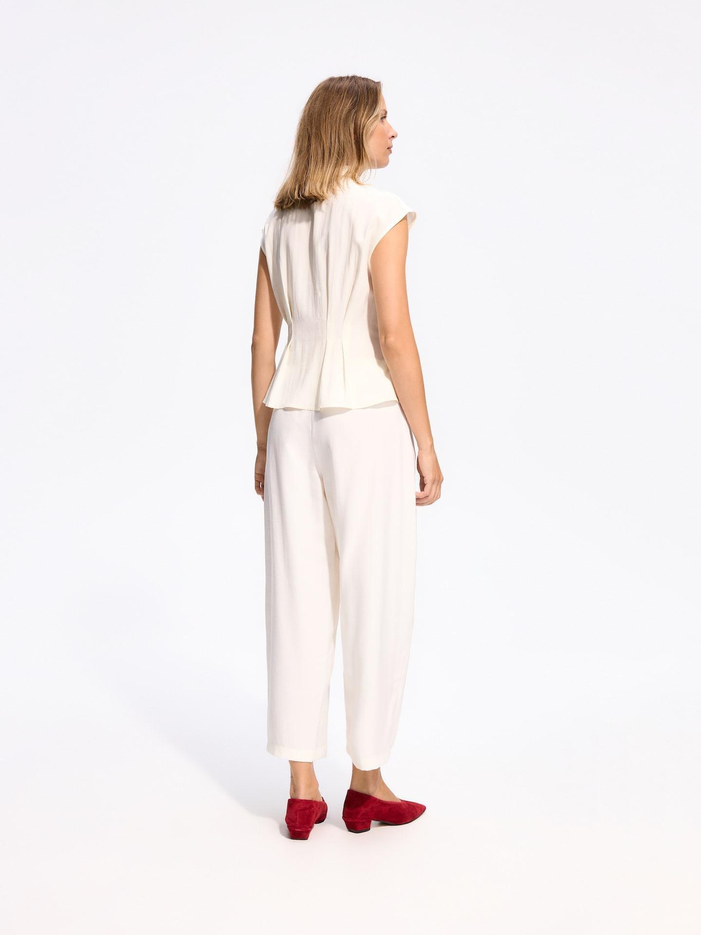 Cream Barrel Trousers With Modal, Ivory, medium