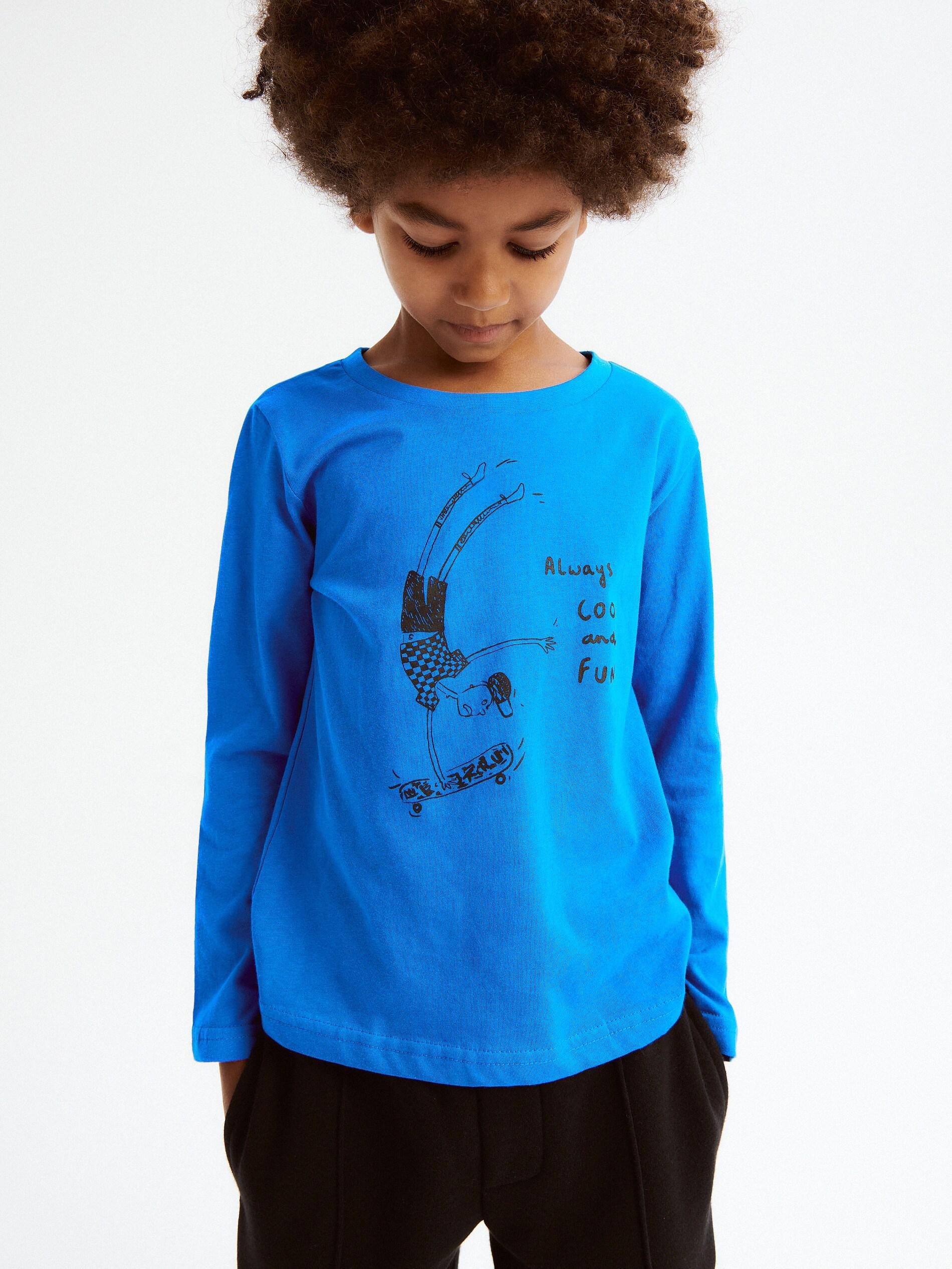 Reserved - Blue Long Sleeve T-Shirt With Print, Kids Boys
