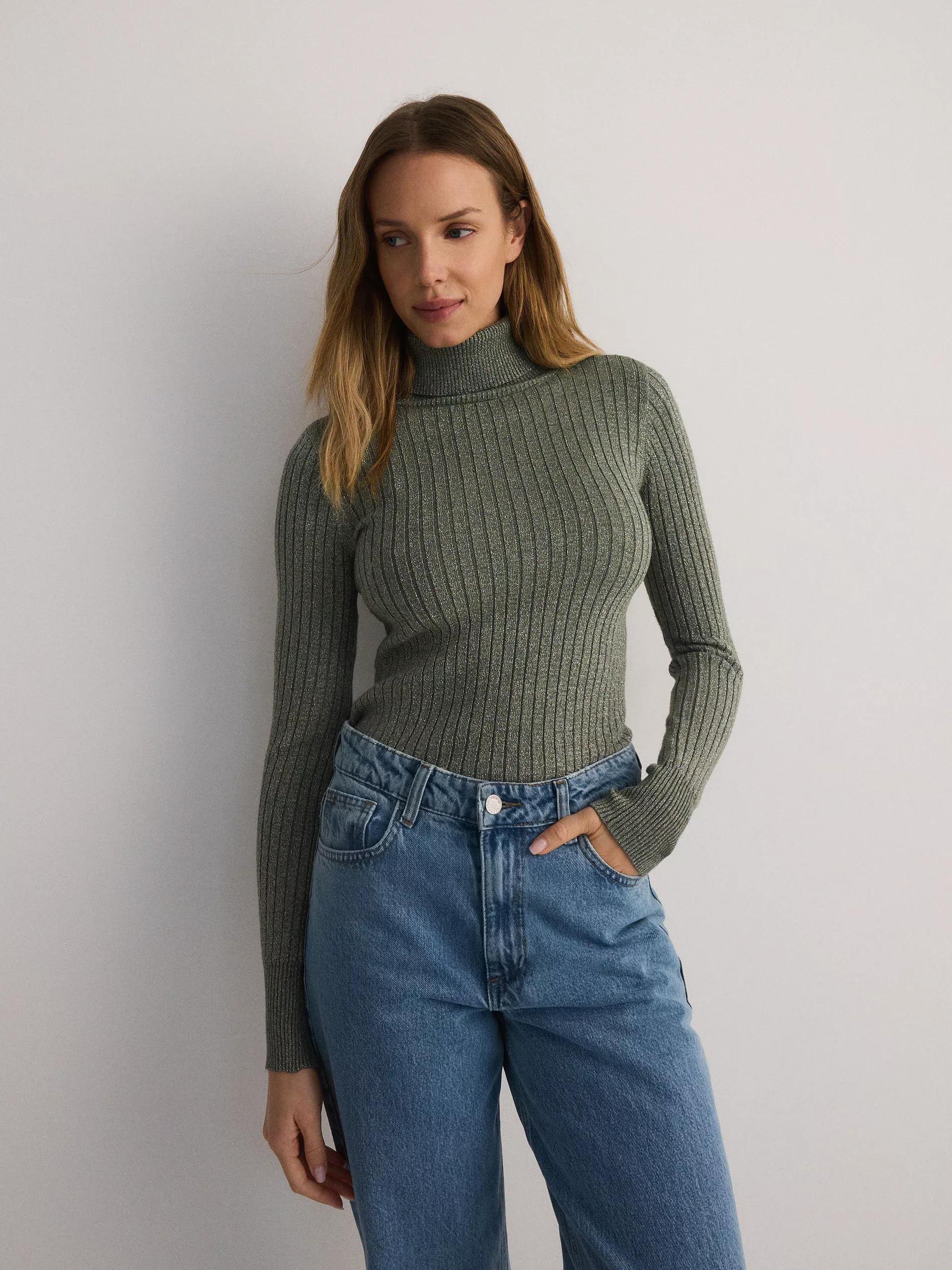 Khaki Collared Fitted Sweater, , large image number 0