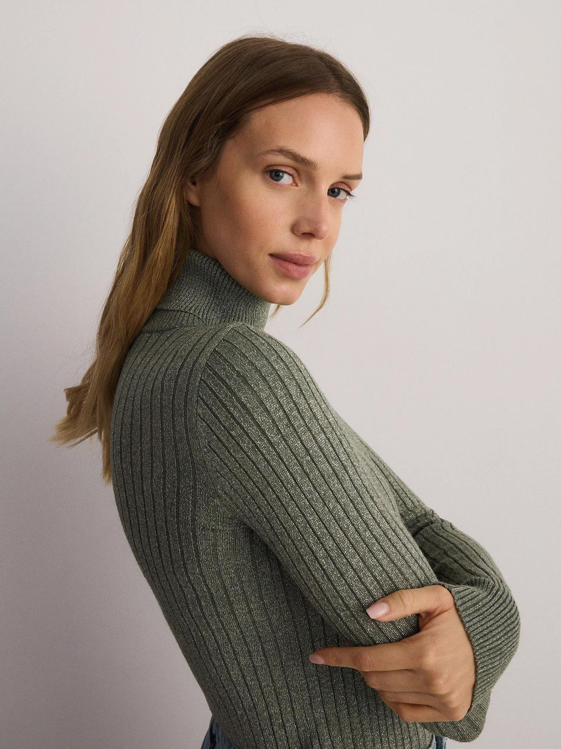 Khaki Collared Fitted Sweater, , large image number 2
