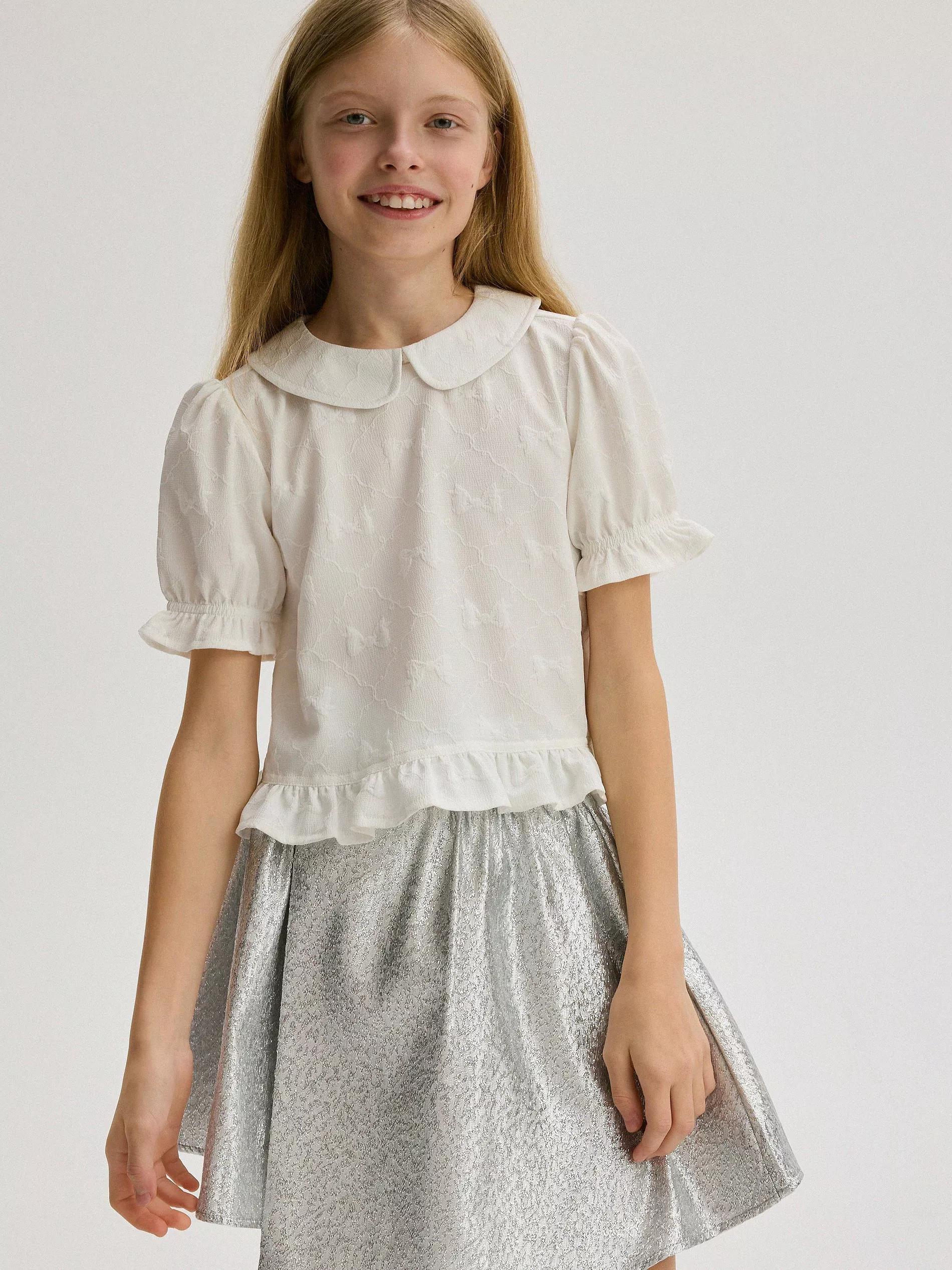 Cream Embroidery Blouse, Kids Girls, , large image number 3