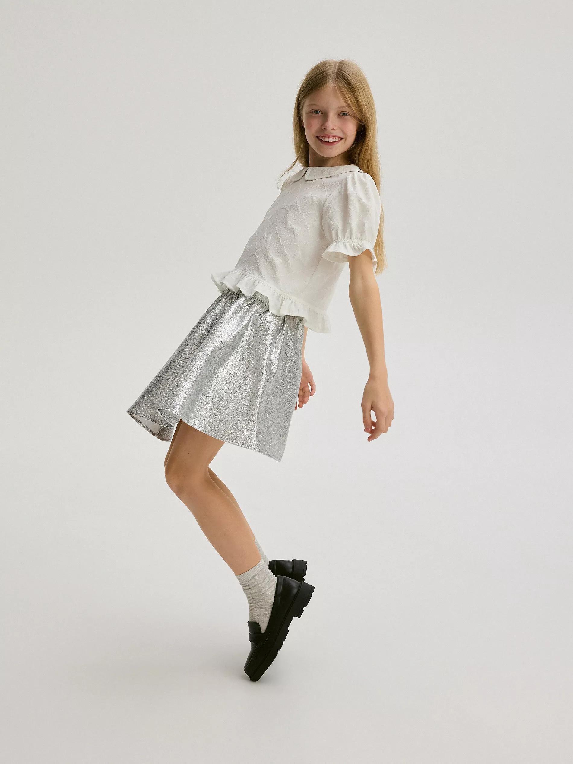 Cream Embroidery Blouse, Kids Girls, , large image number 4