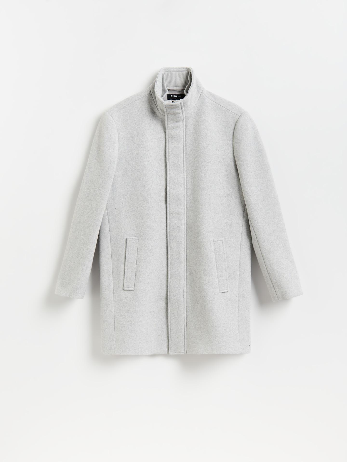 Grey Wool Blend Coat, Light grey, medium
