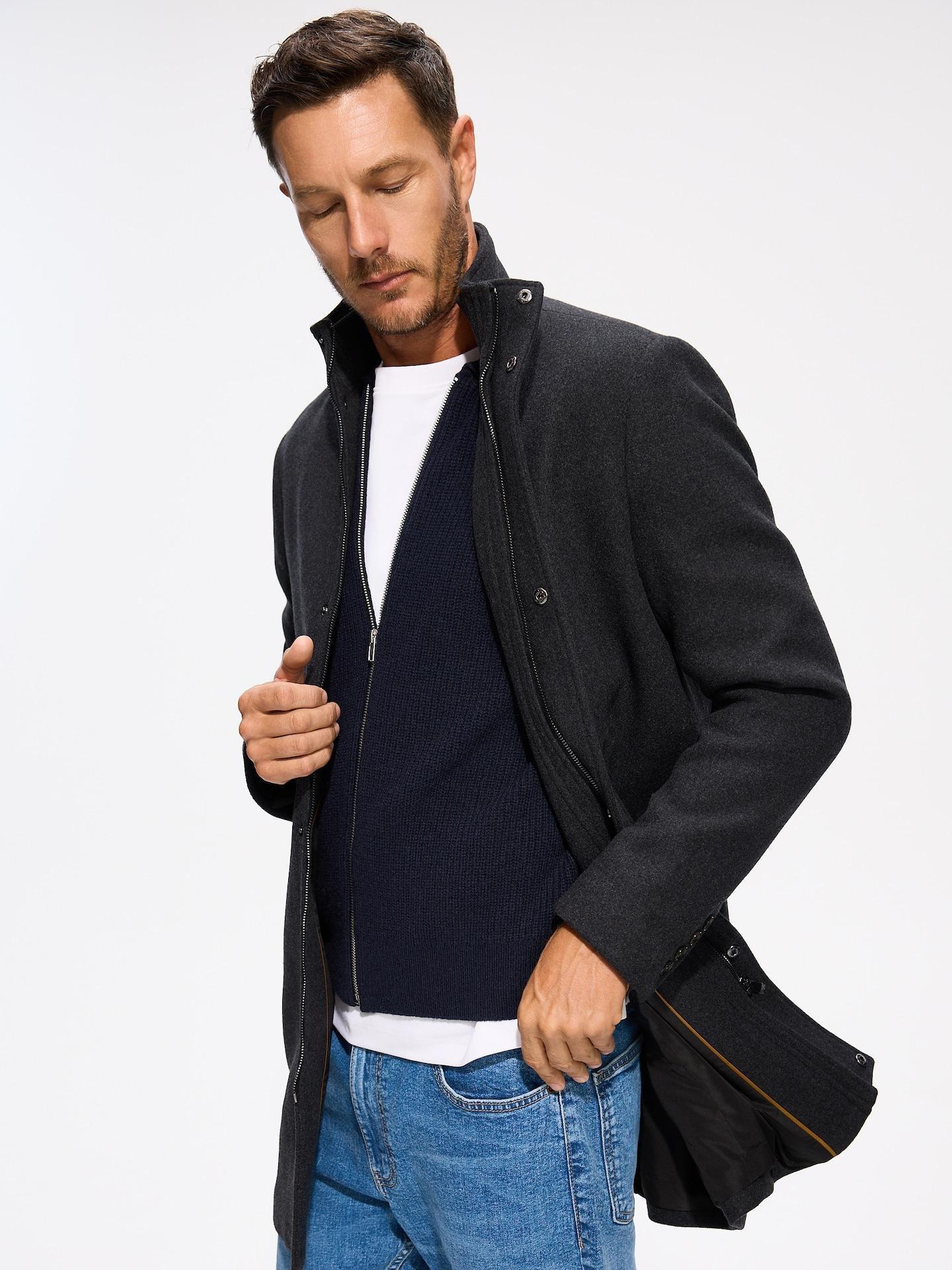 Black Wool Blend Coat, Black, medium