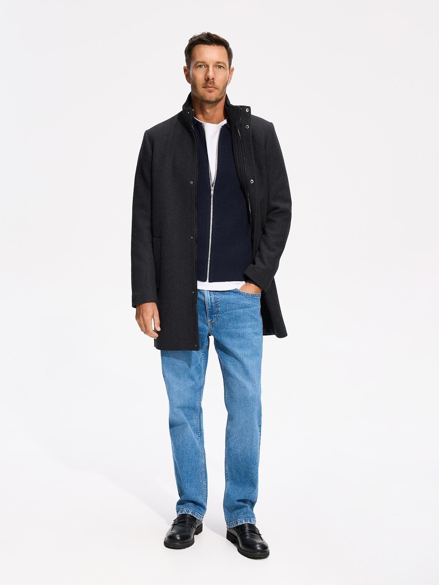 Black Wool Blend Coat, Black, medium