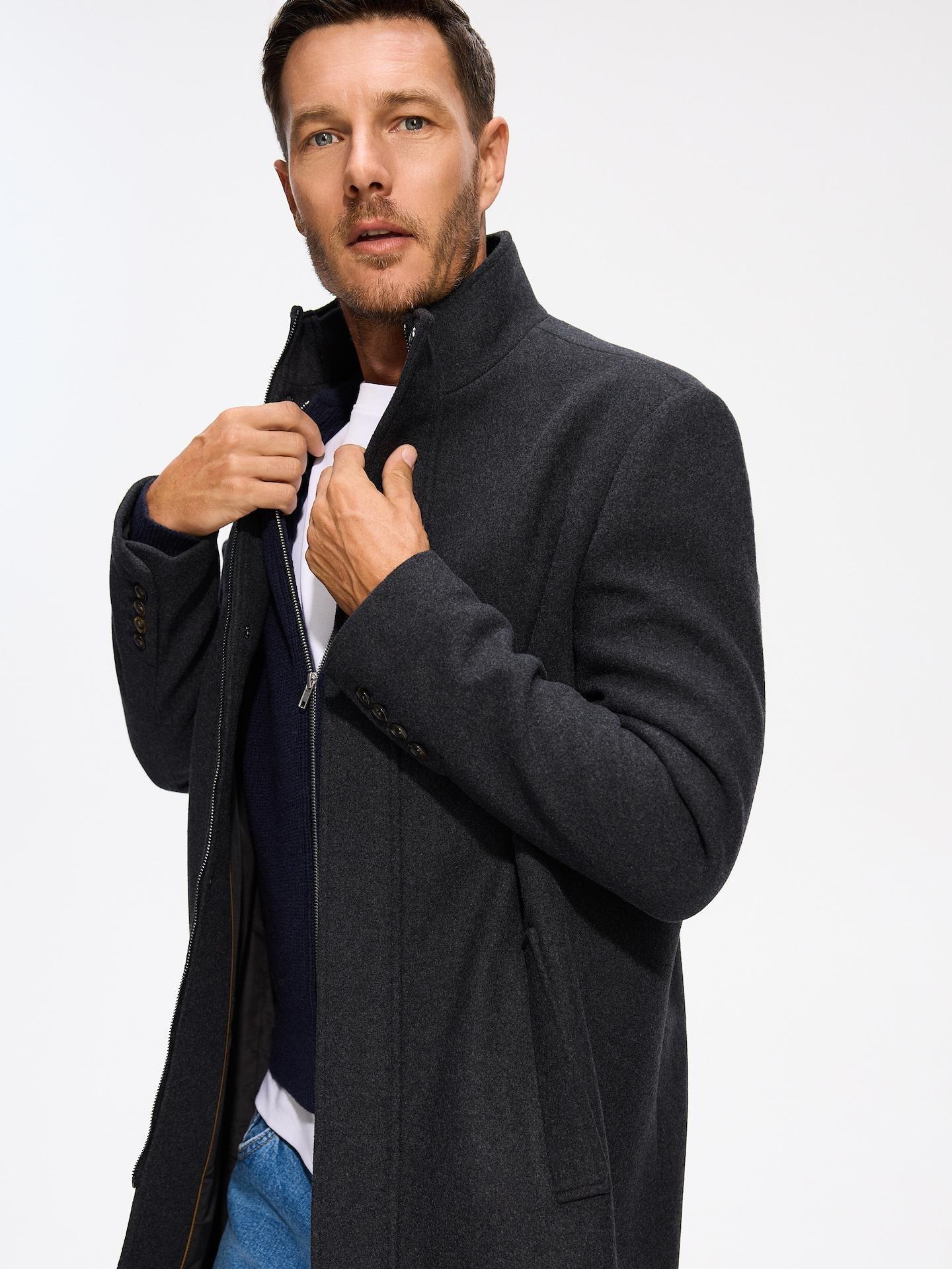 Black Wool Blend Coat, Black, medium
