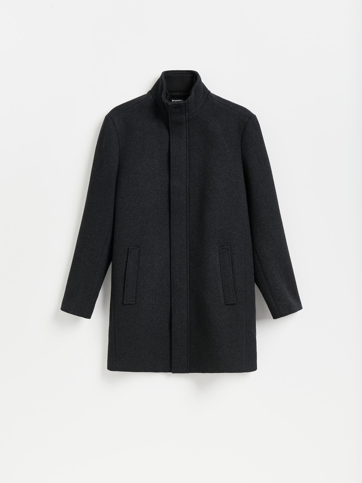 Black Wool Blend Coat, Black, large image number 3
