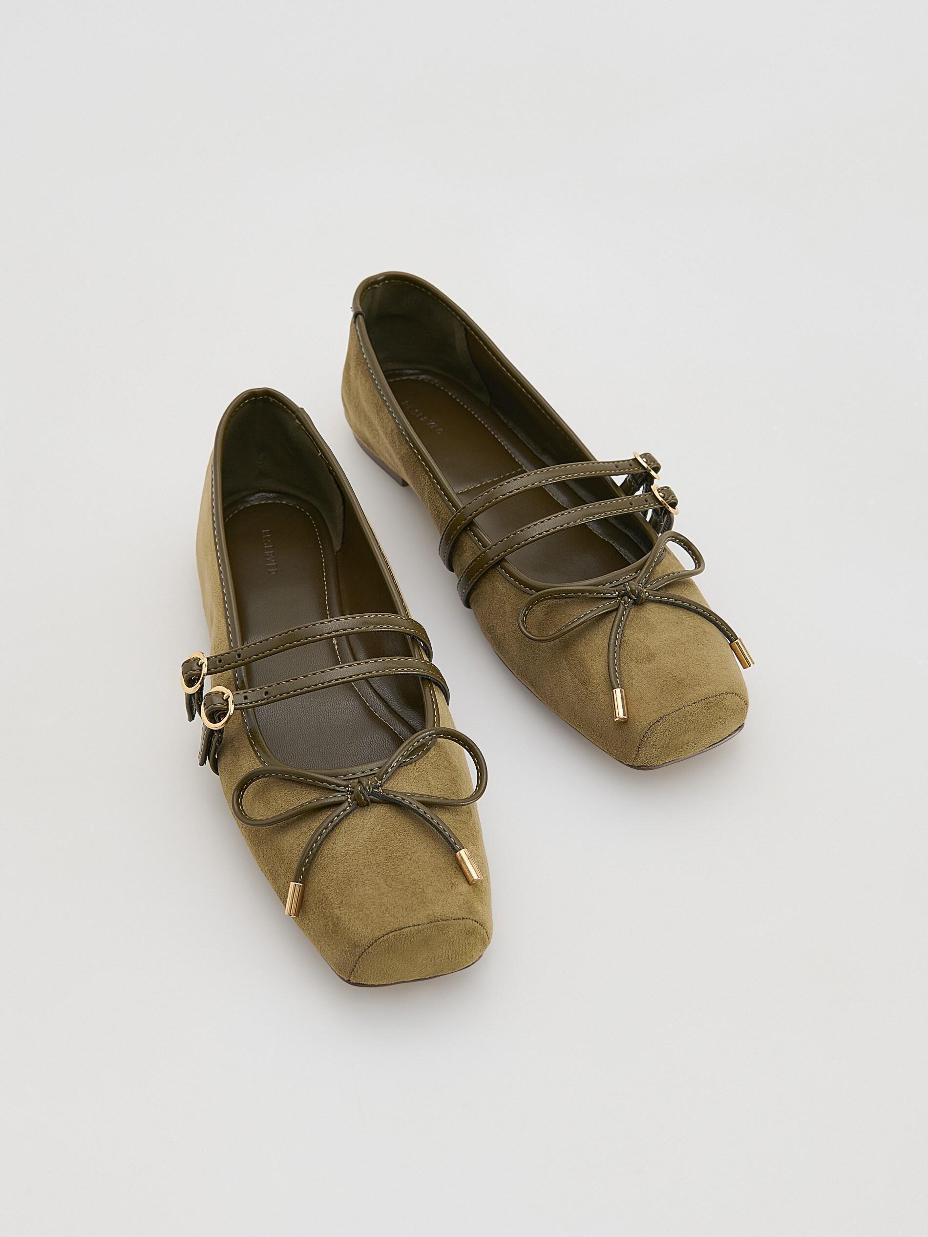 Olive Ballerinas With Straps, Khaki, large image number 1