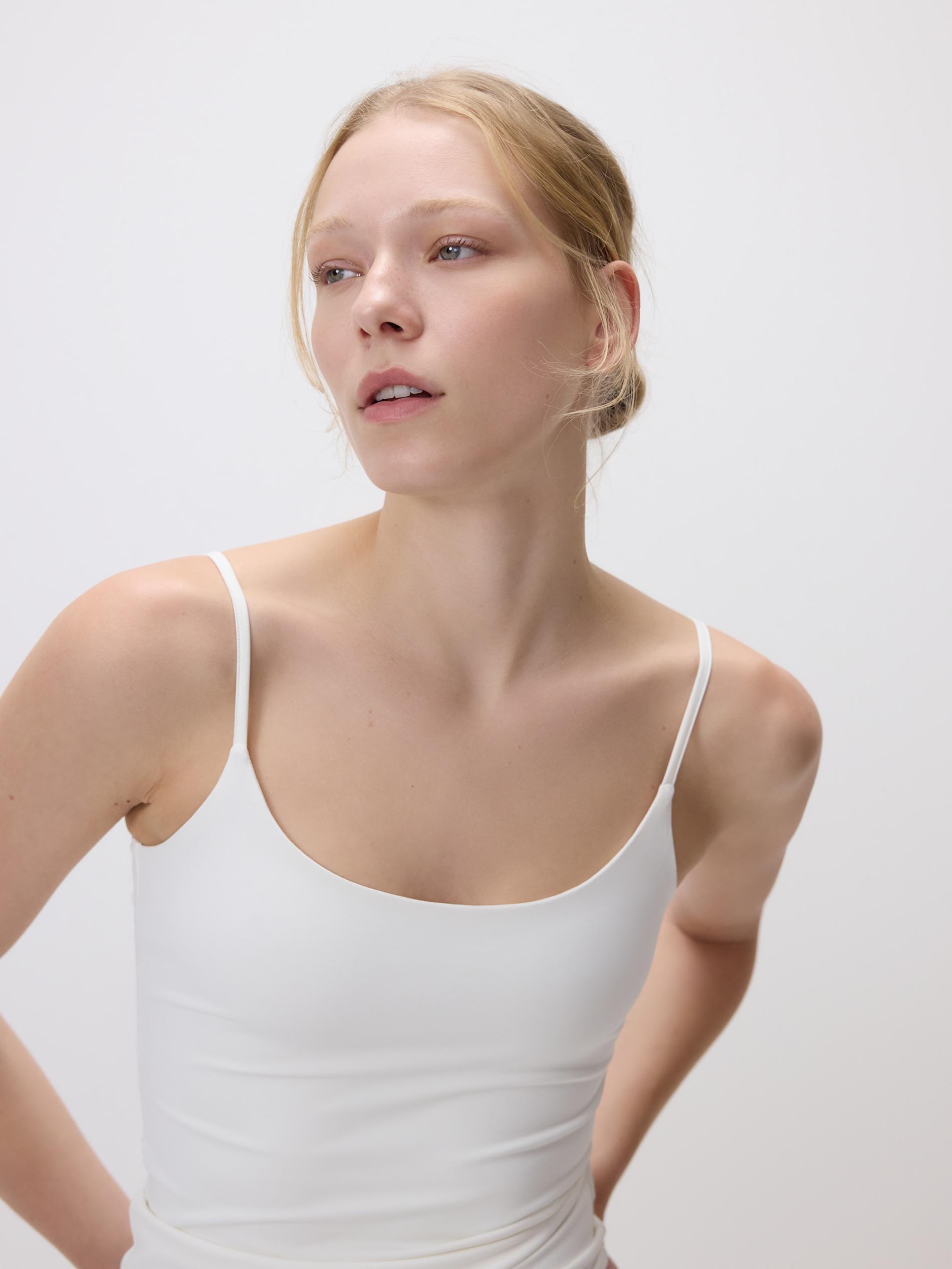 White Plain Spaghetti Strap Top, White, large image number 2