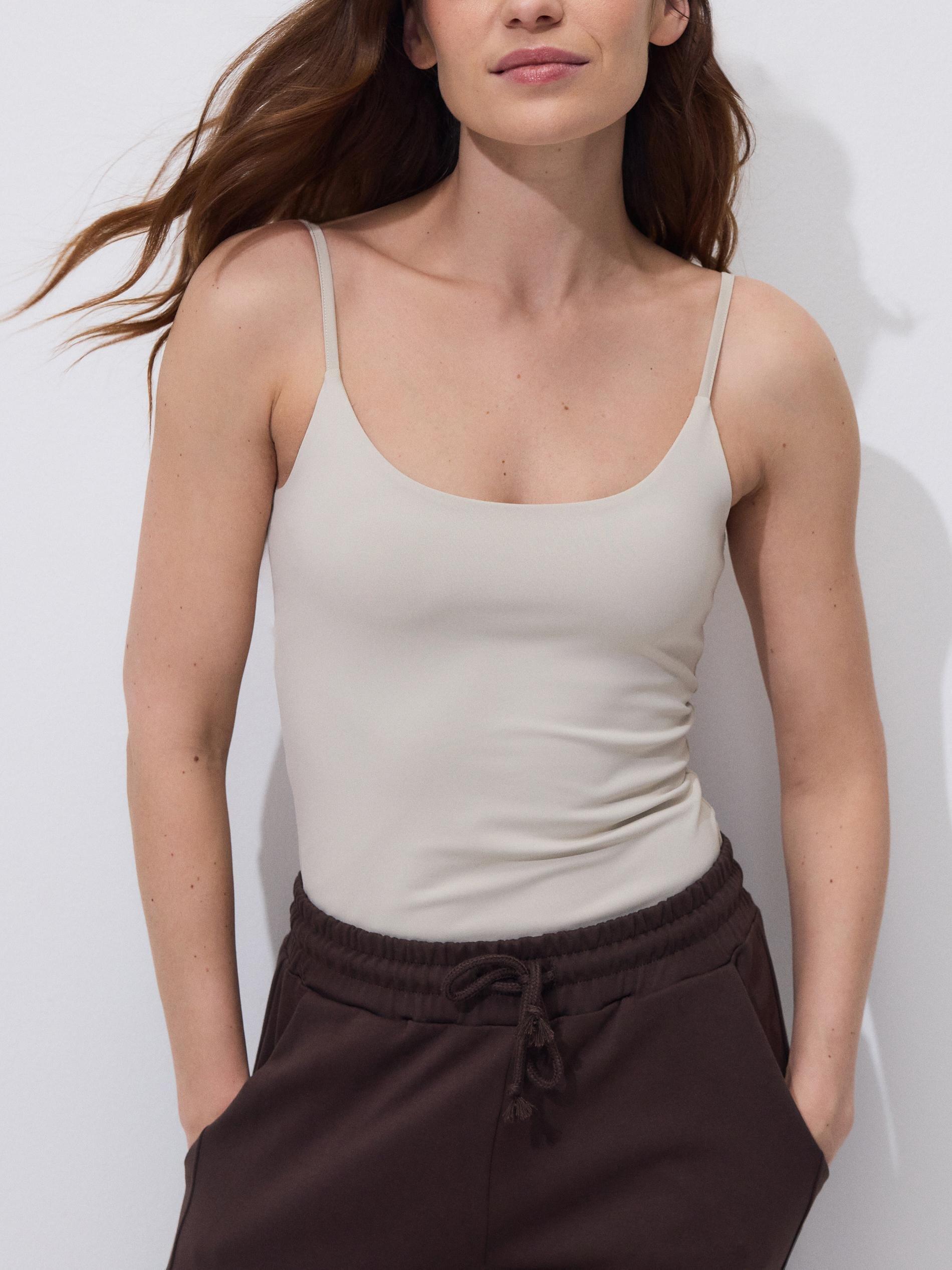 Beige Plain Spaghetti Strap Top, Beige, large image number 0
