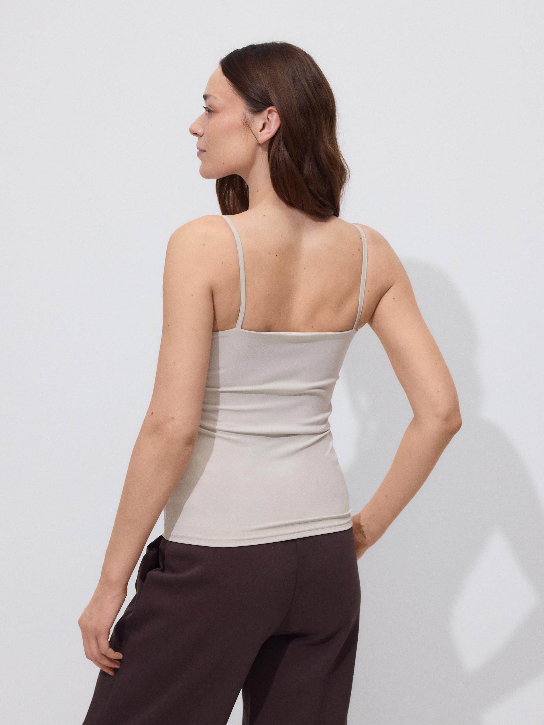 Beige Plain Spaghetti Strap Top, Beige, large image number 1