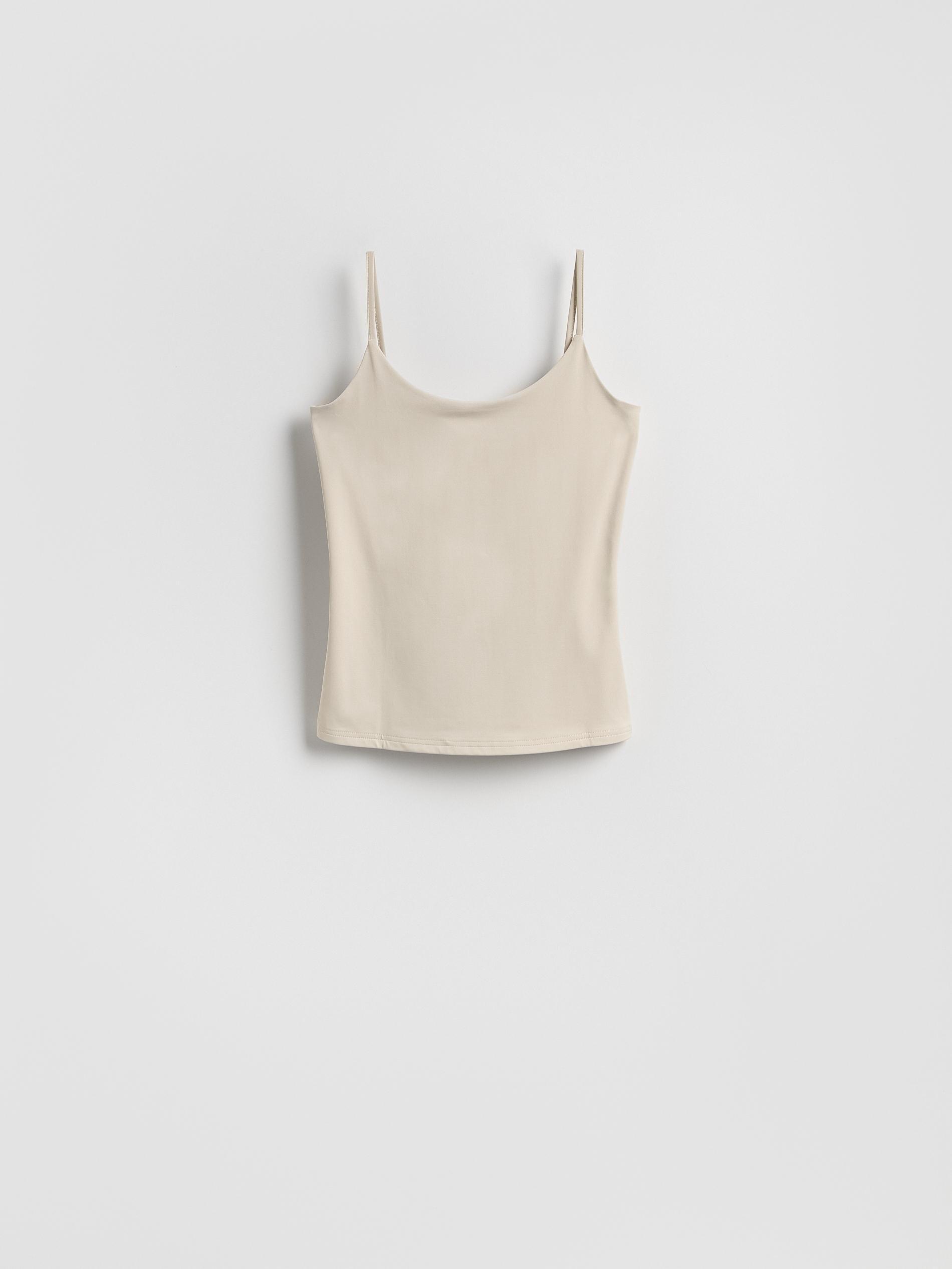 Beige Plain Spaghetti Strap Top, Beige, large image number 3