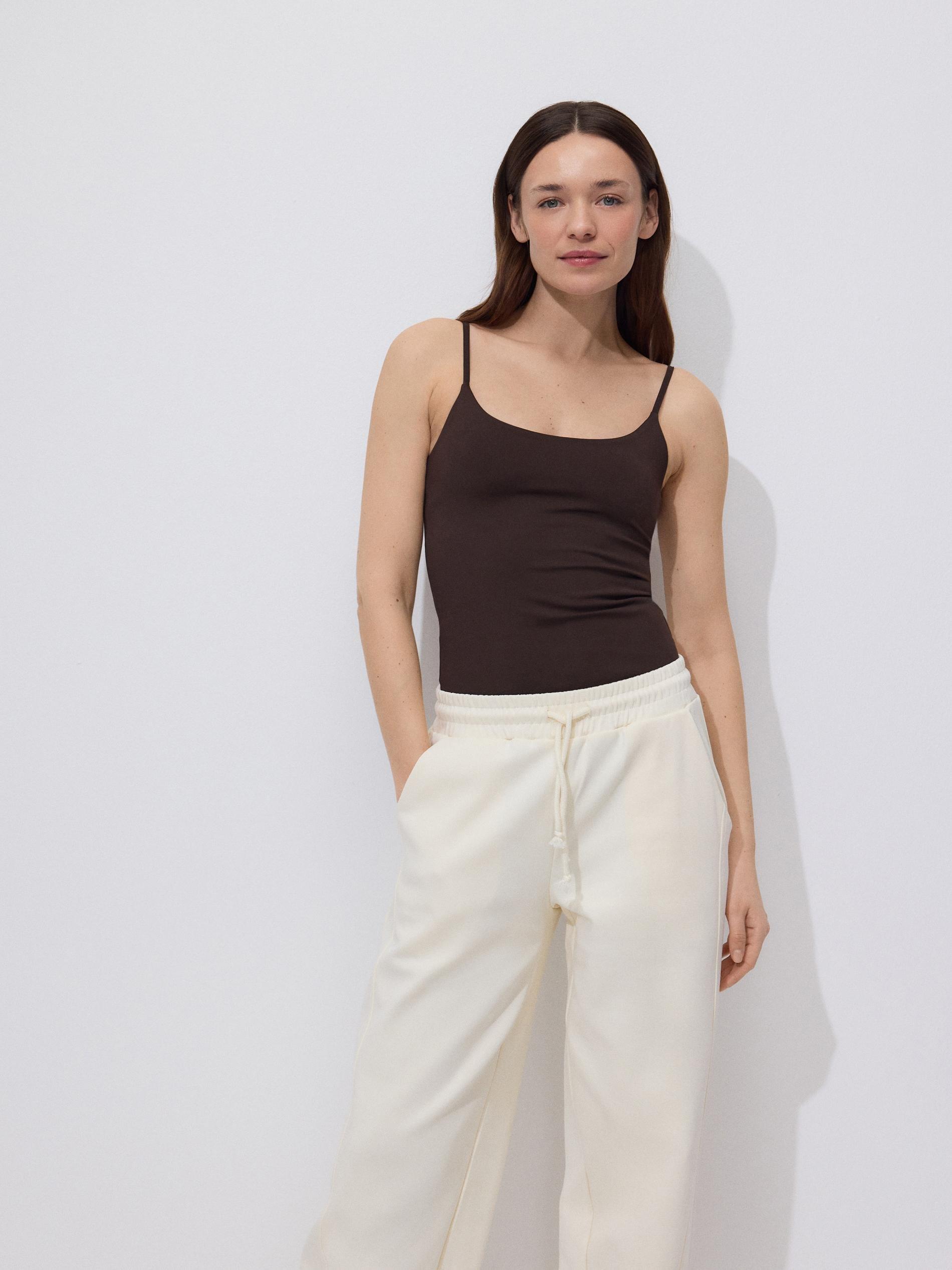 Brown Plain Spaghetti Strap Top, Brown, large image number 0