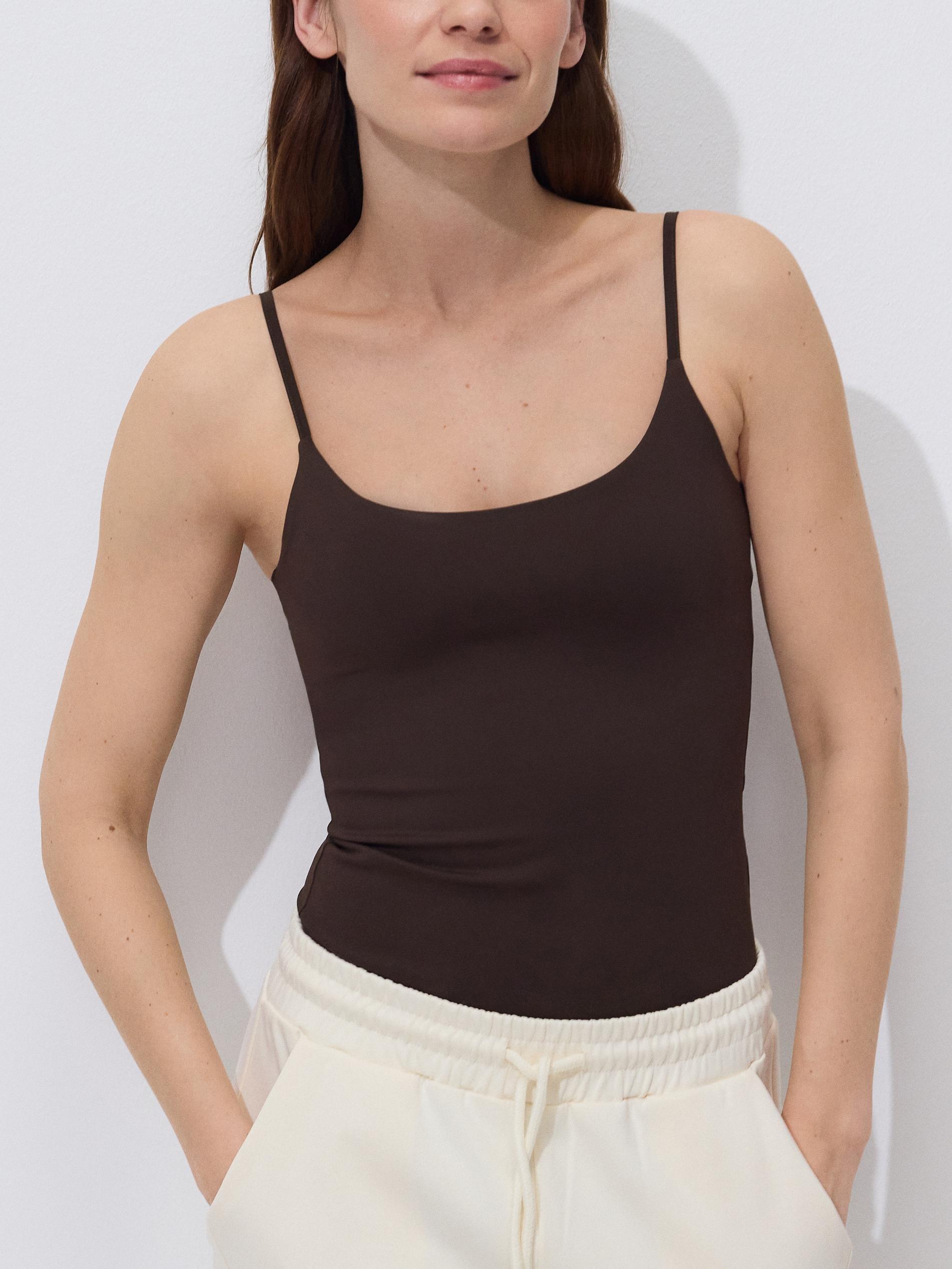 Brown Plain Spaghetti Strap Top, Brown, medium