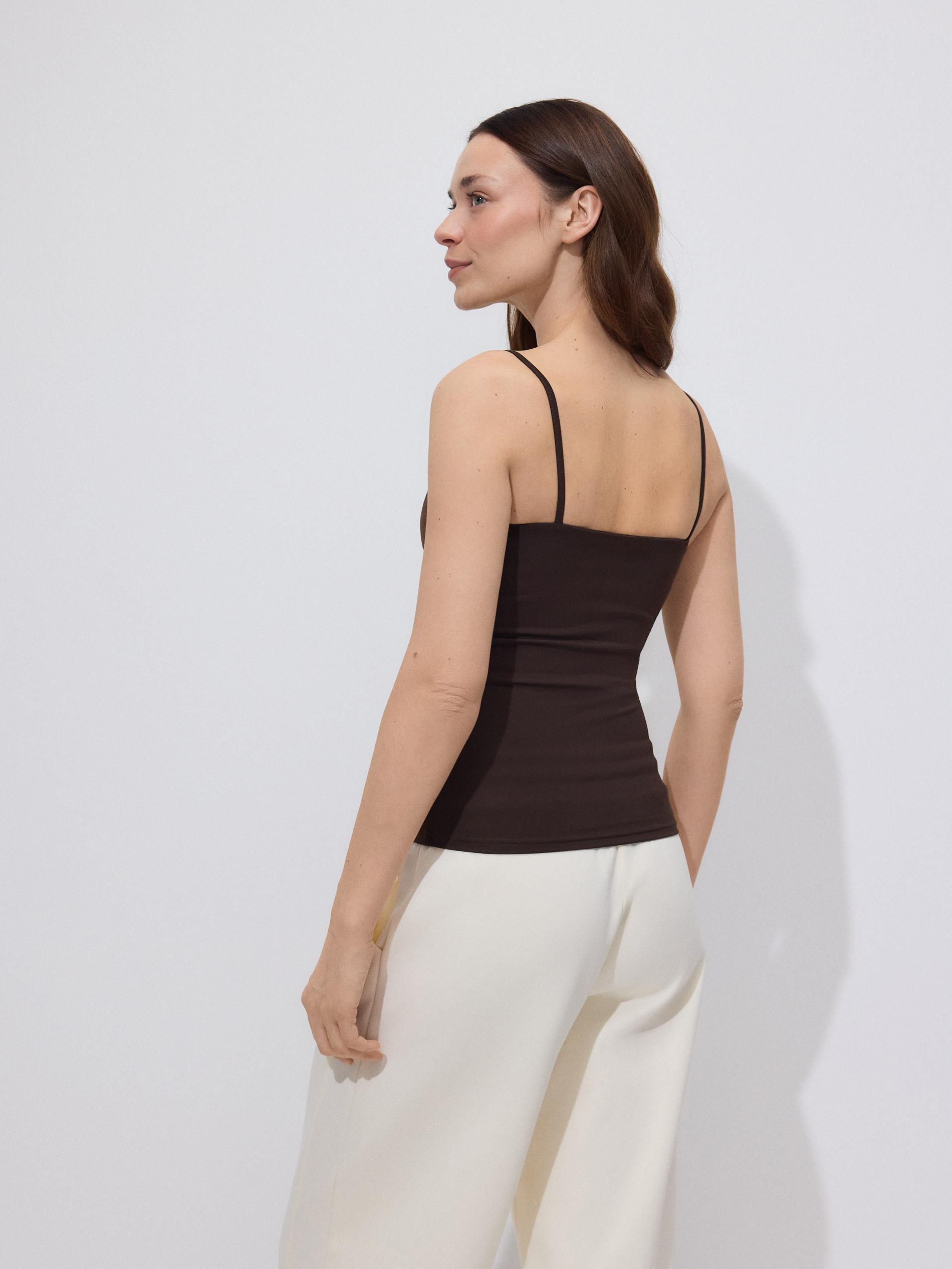 Brown Plain Spaghetti Strap Top, Brown, large image number 2