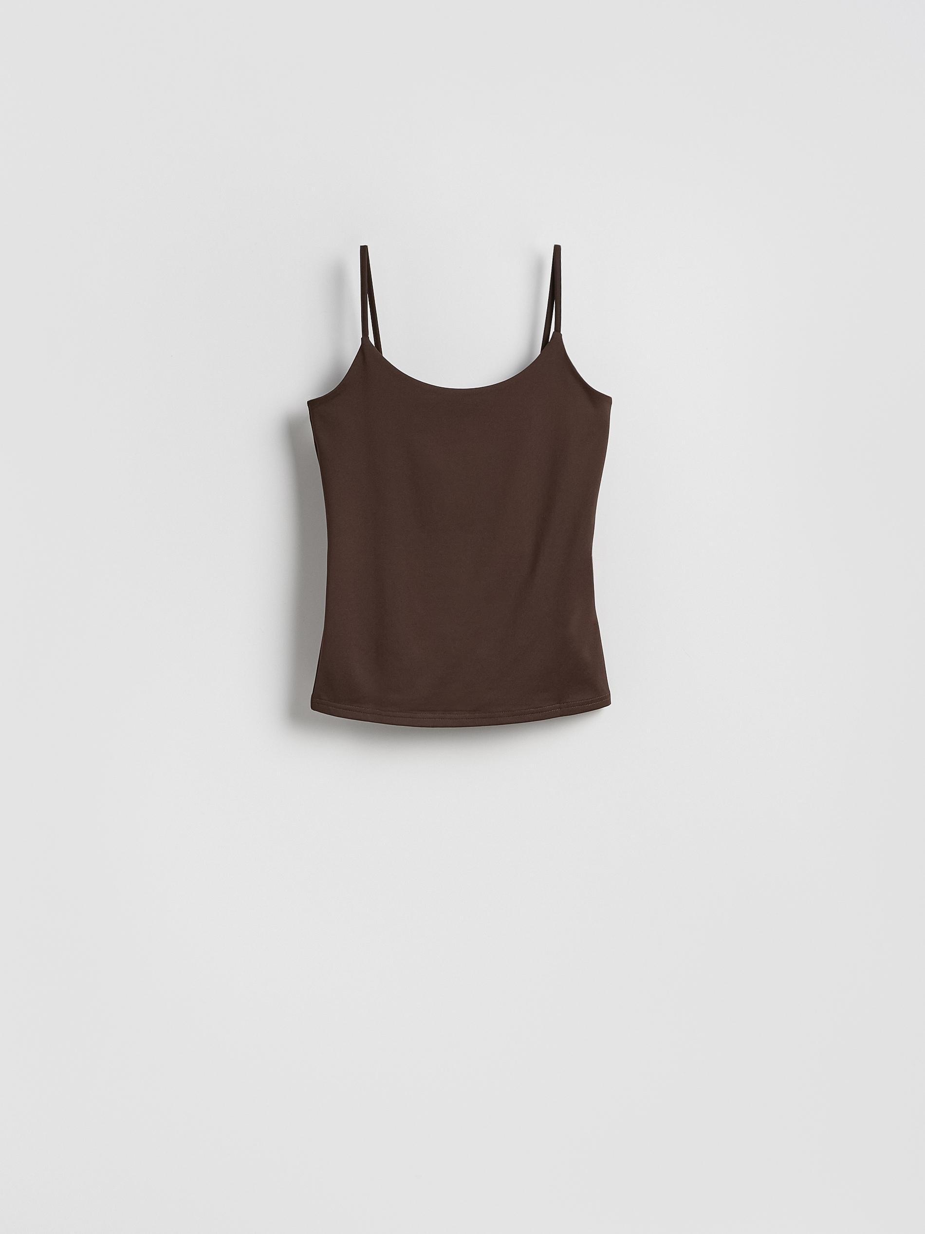 Brown Plain Spaghetti Strap Top, Brown, large image number 4