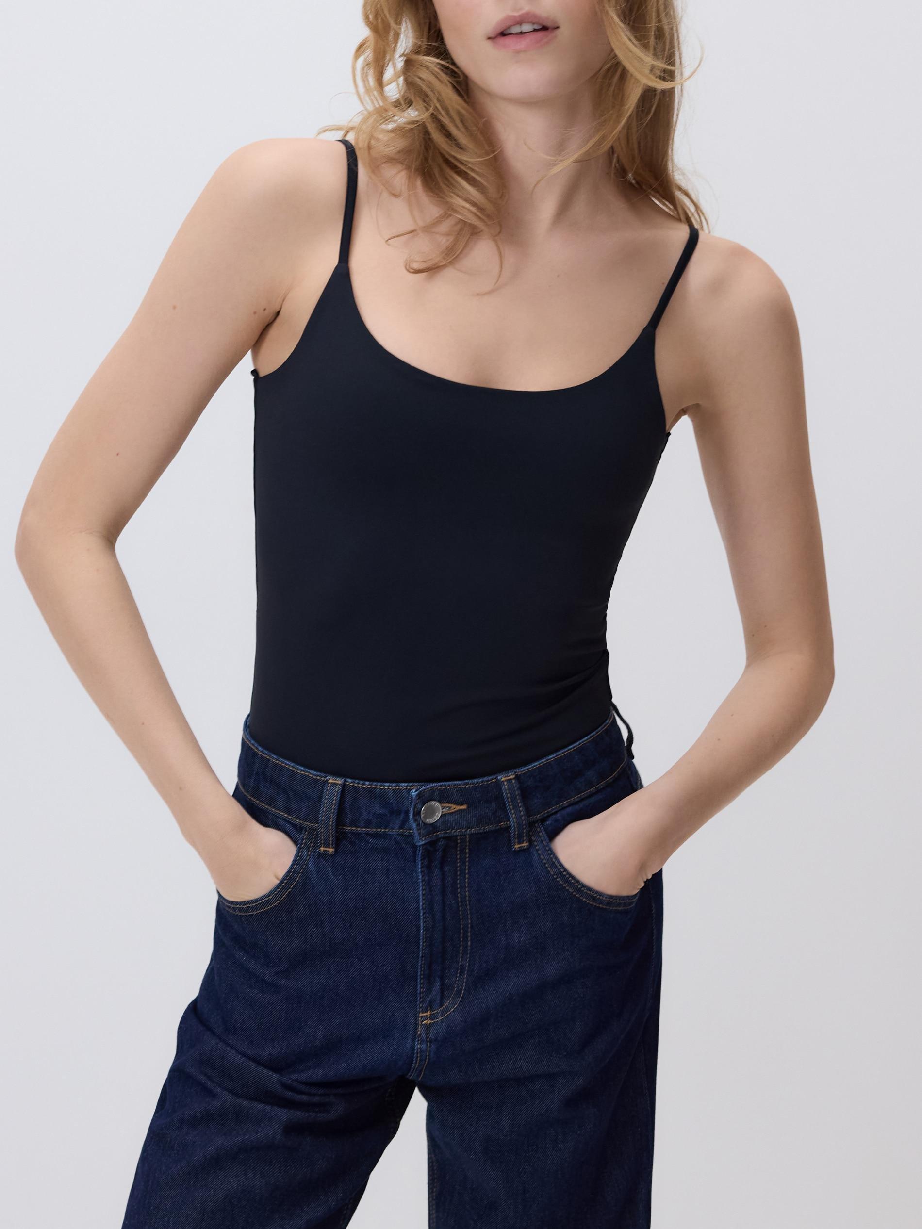Black Plain Spaghetti Strap Top, Black, large image number 4