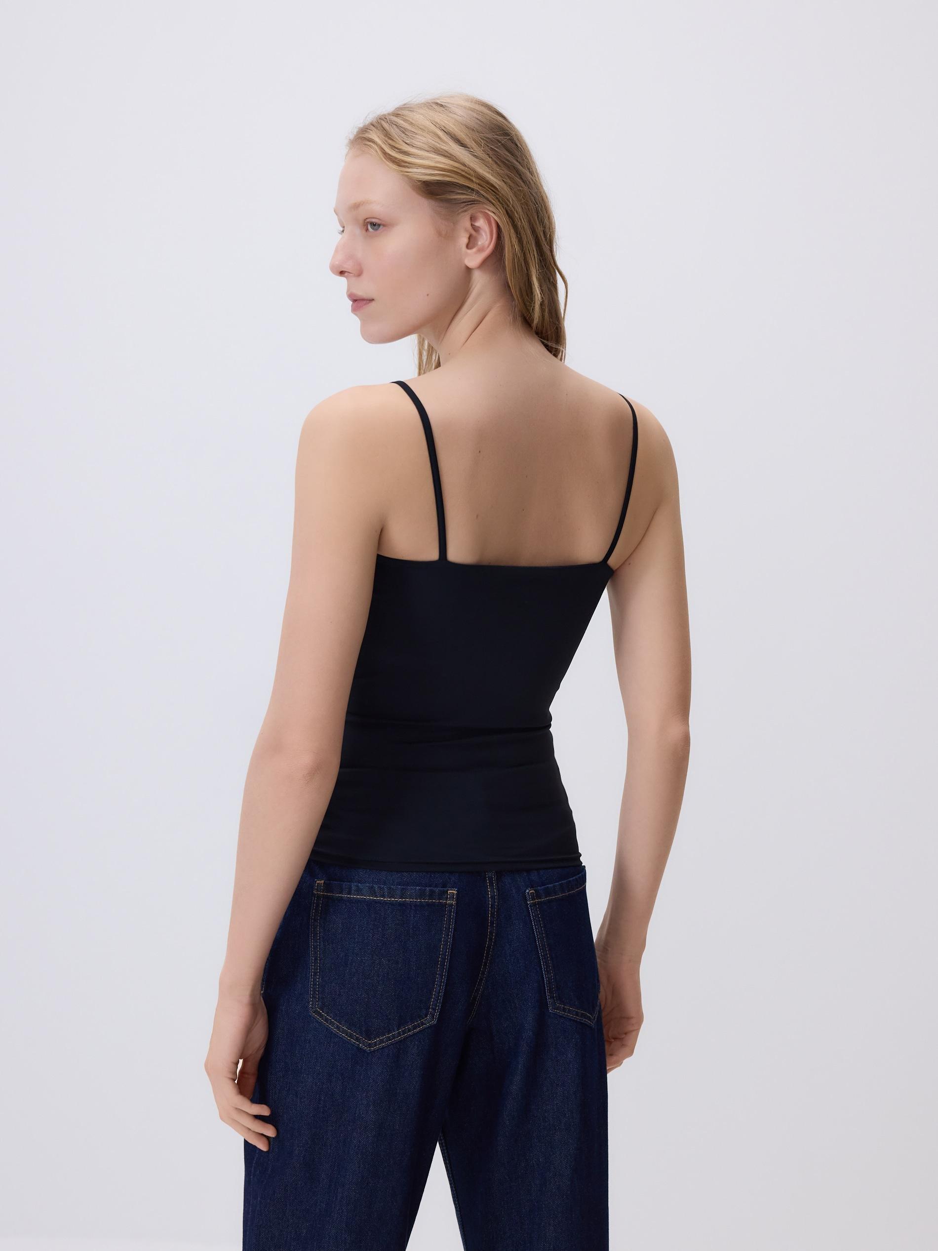 Black Plain Spaghetti Strap Top, Black, large image number 6