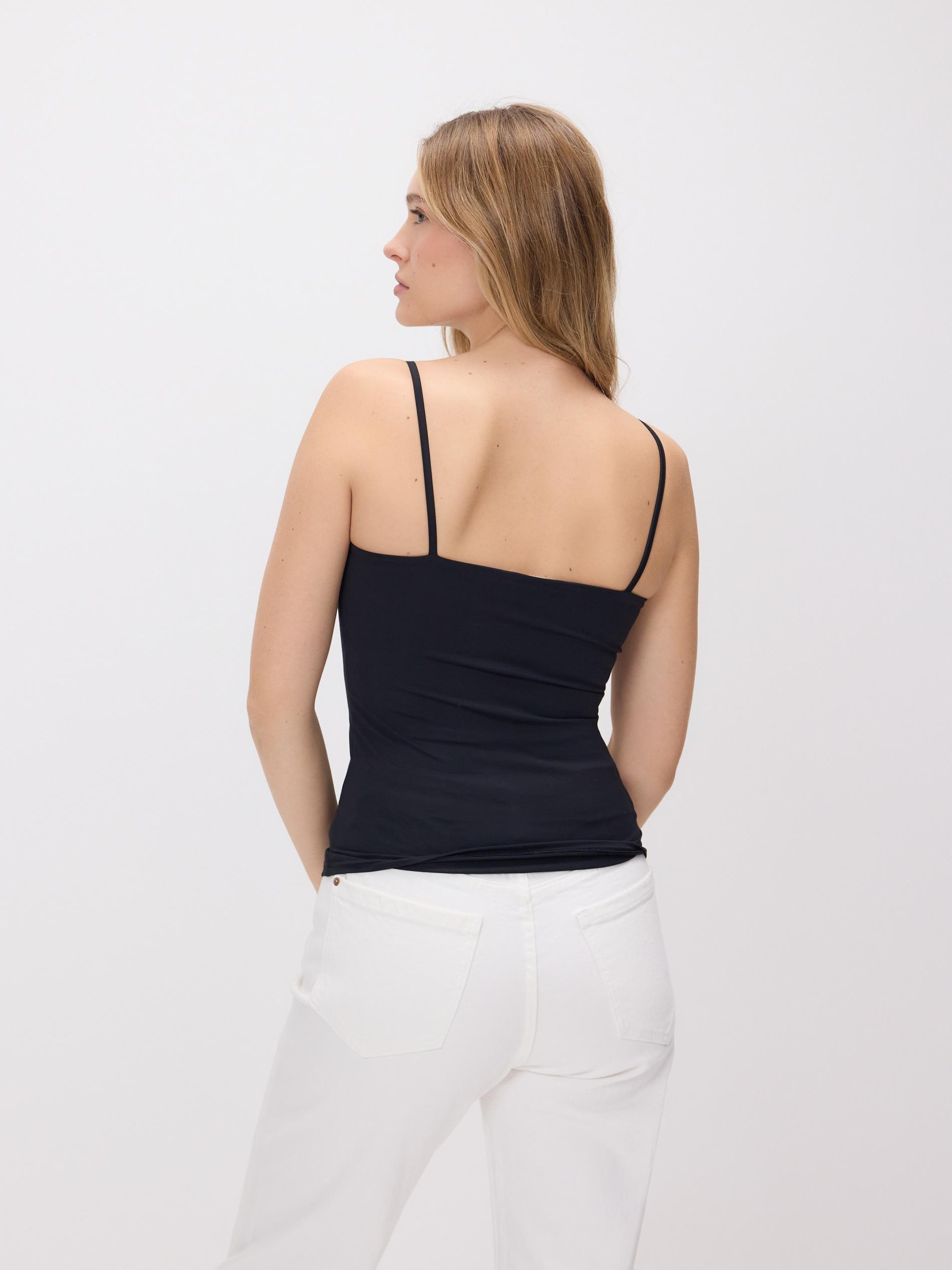 Black Plain Spaghetti Strap Top, Black, large image number 7