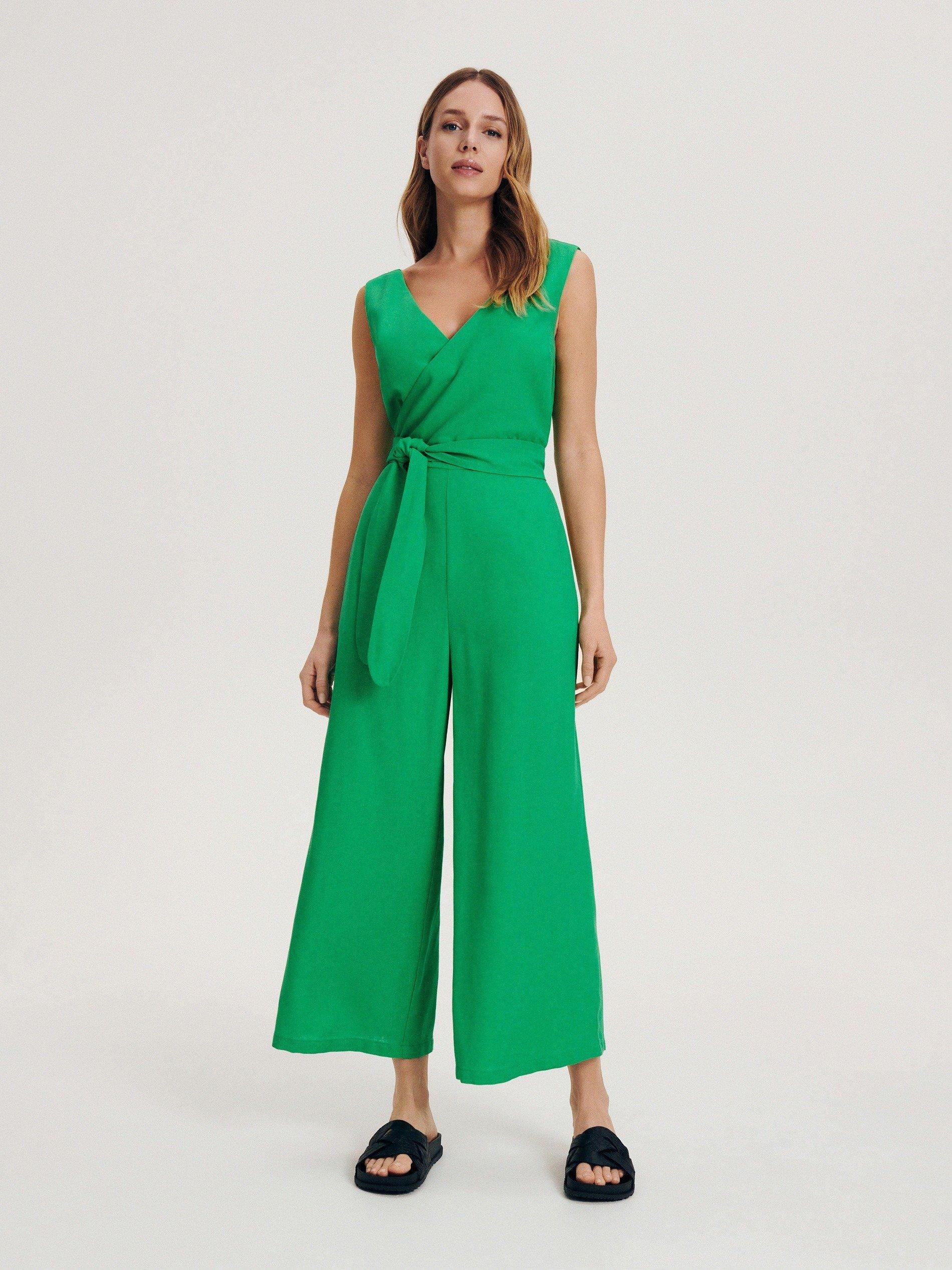Green Viscose Rich Jumpsuit, , large image number 0