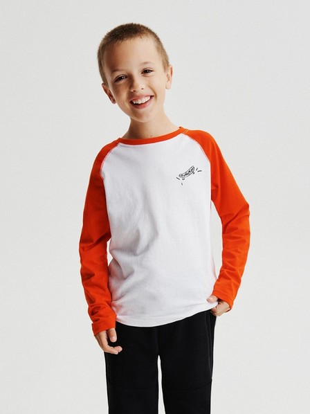 Reserved - White Long Sleeve T-Shirt With Print, Kids Boys