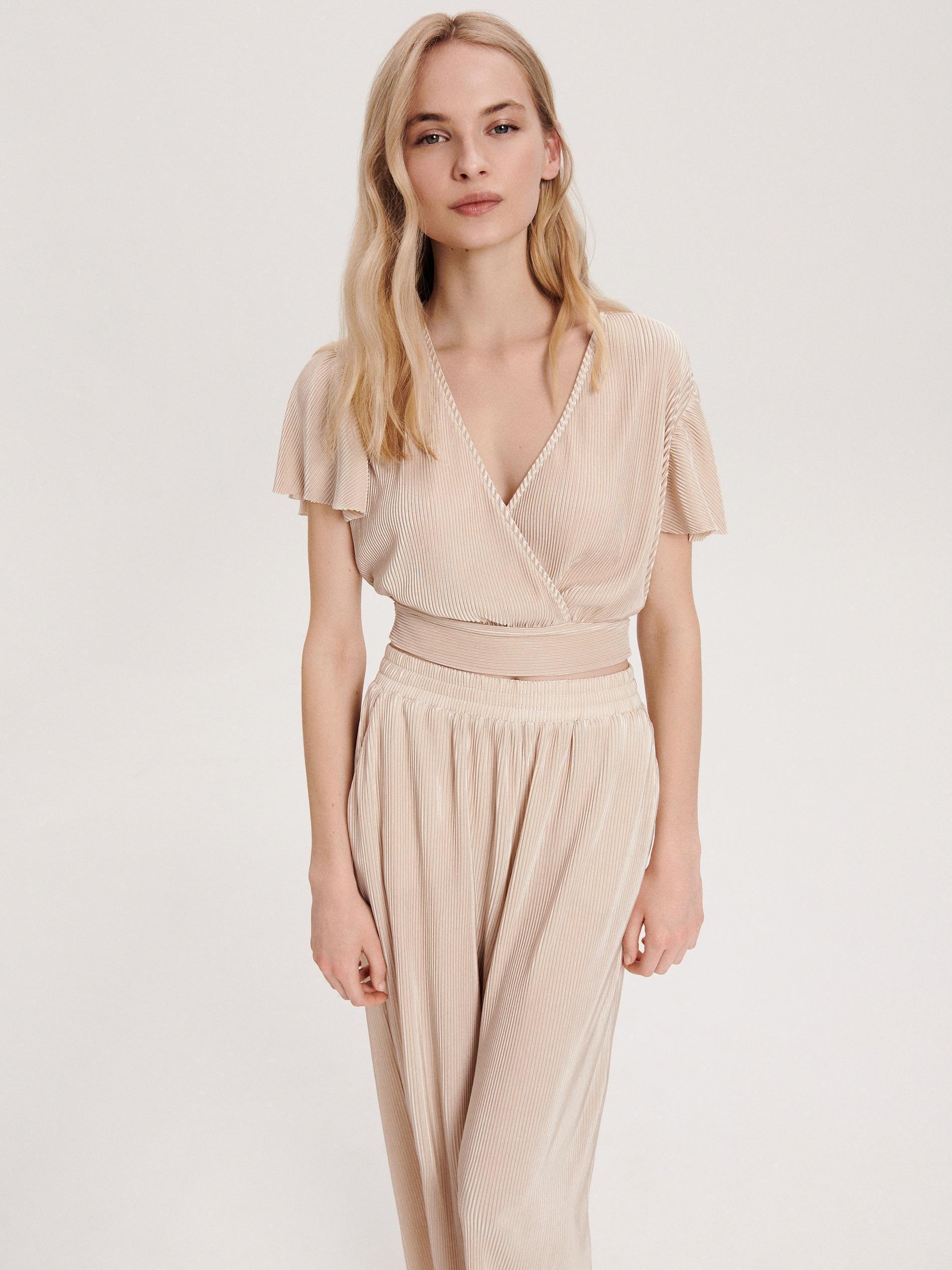 Beige Relaxed Pleated Trousers, , large image number 0