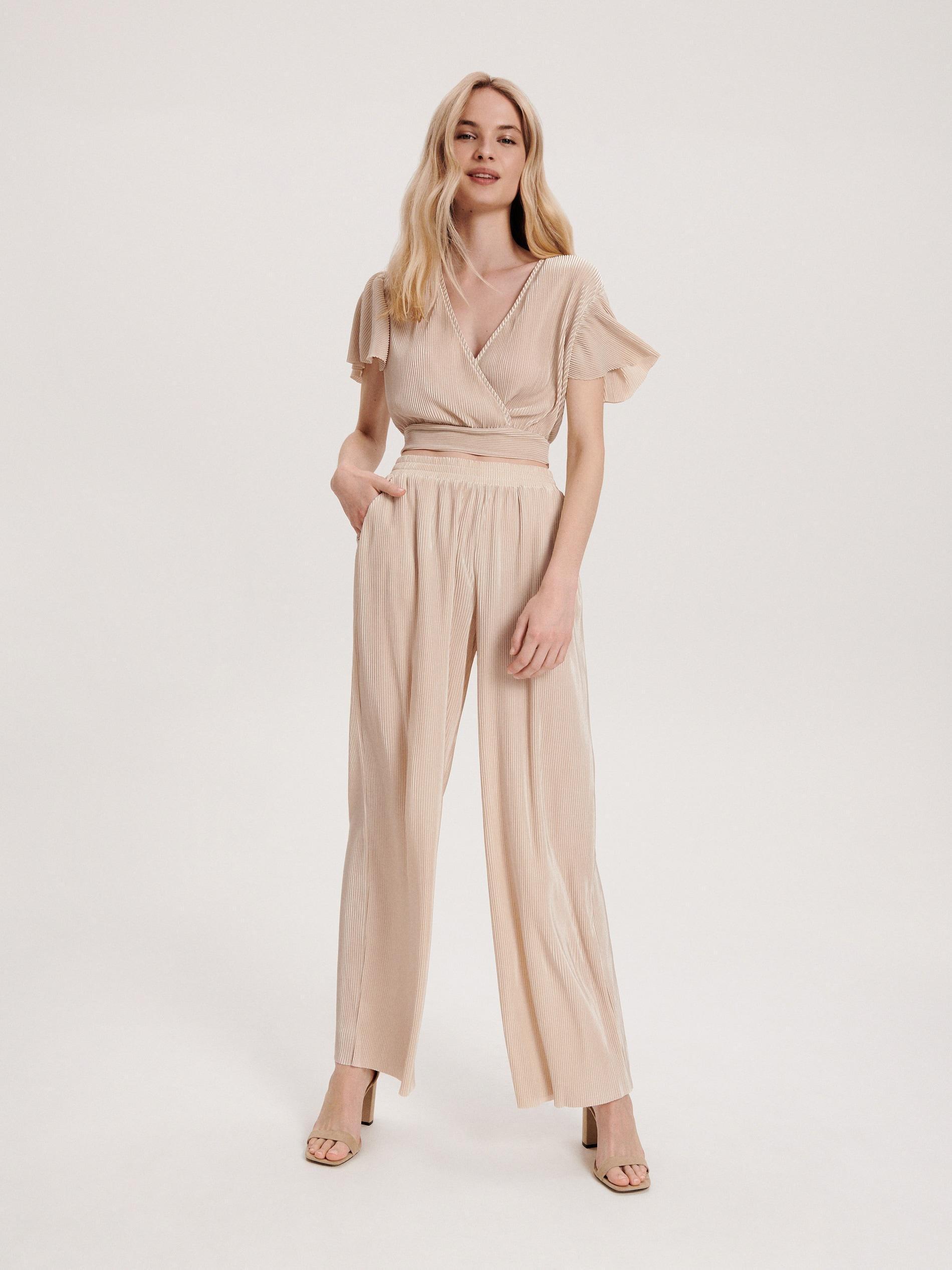 Beige Relaxed Pleated Trousers, , large image number 1