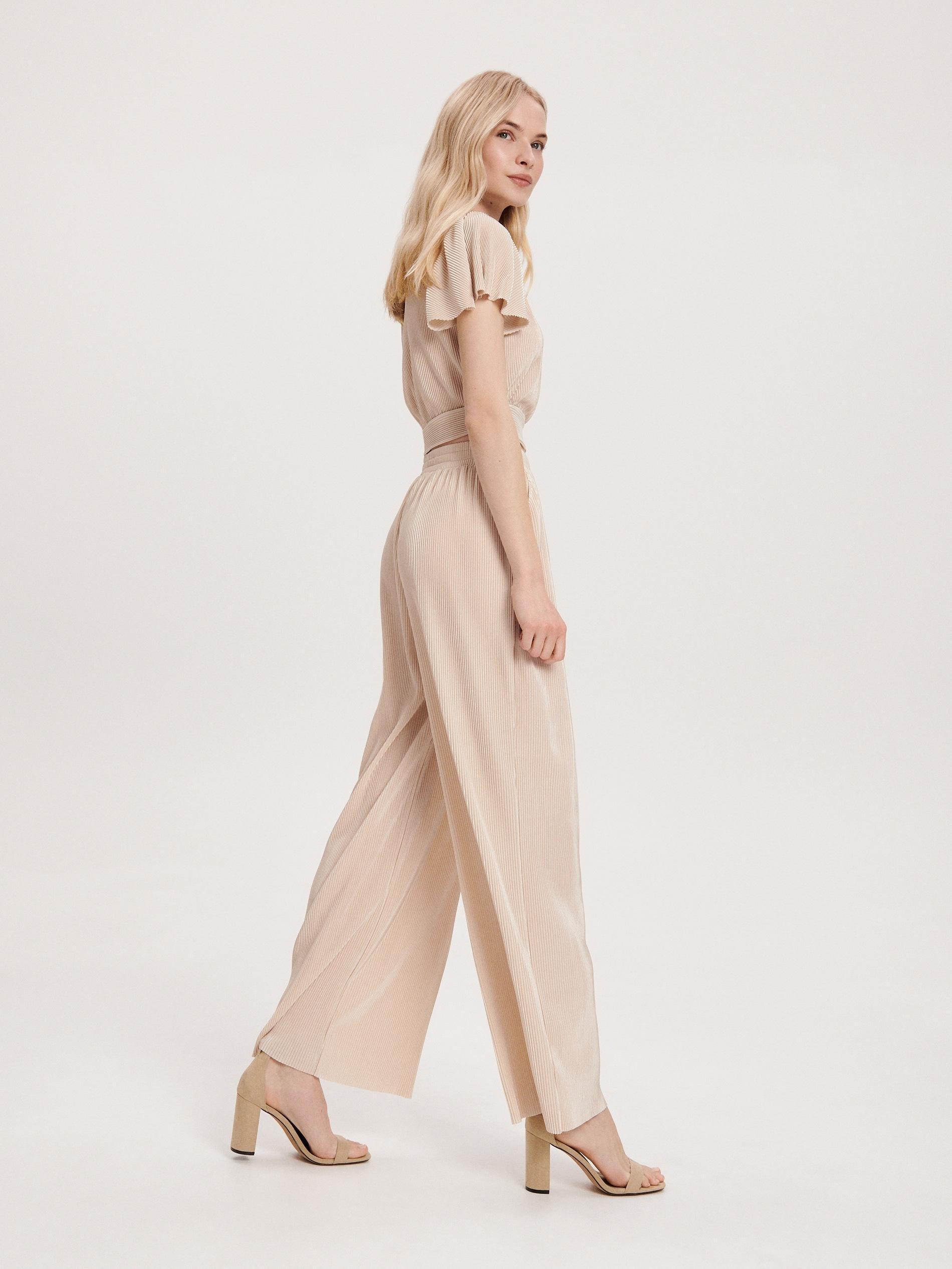 Beige Relaxed Pleated Trousers, , large image number 4