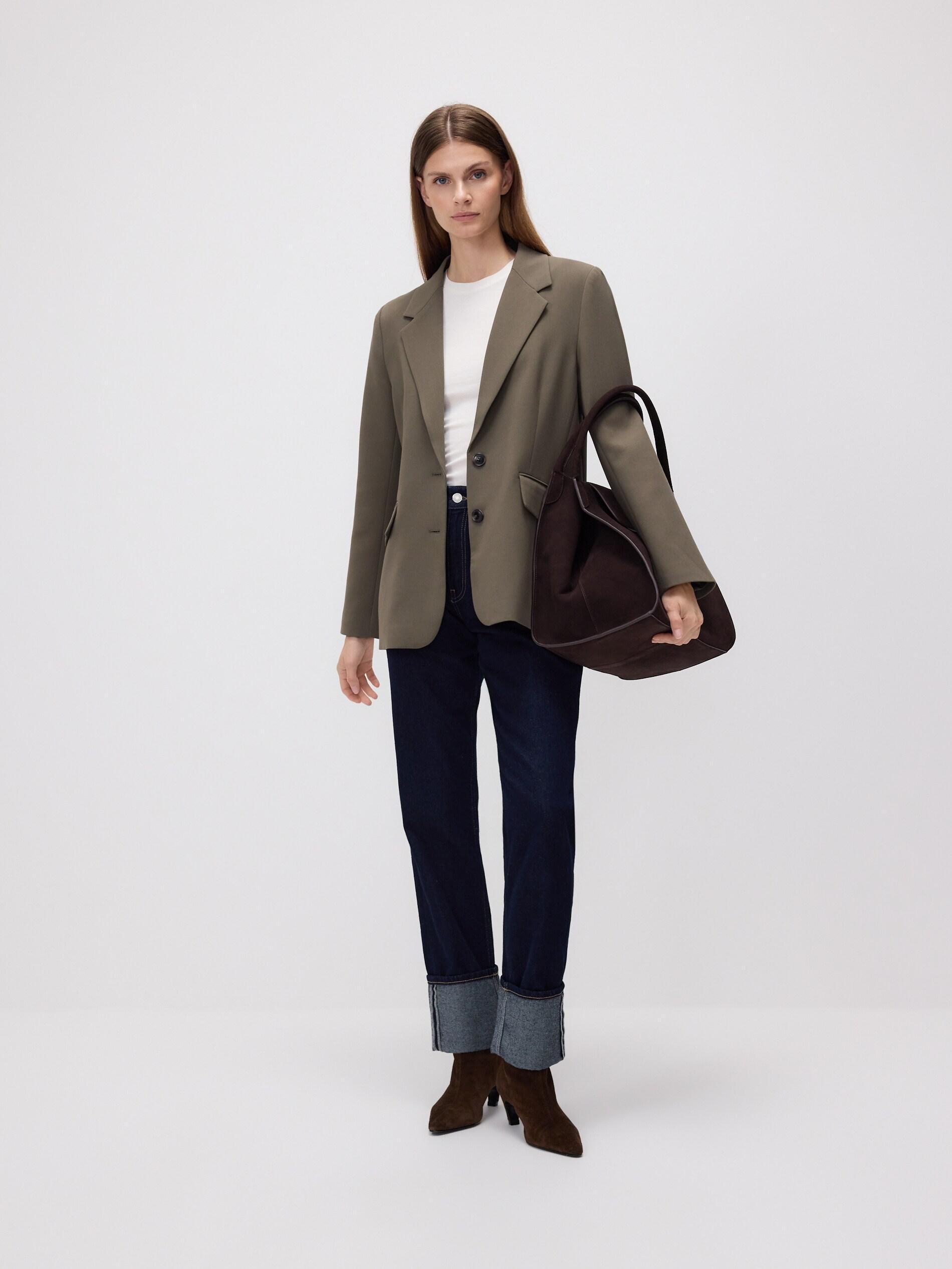 Green Single-Breasted Viscose Blend Blazer, Khaki, medium