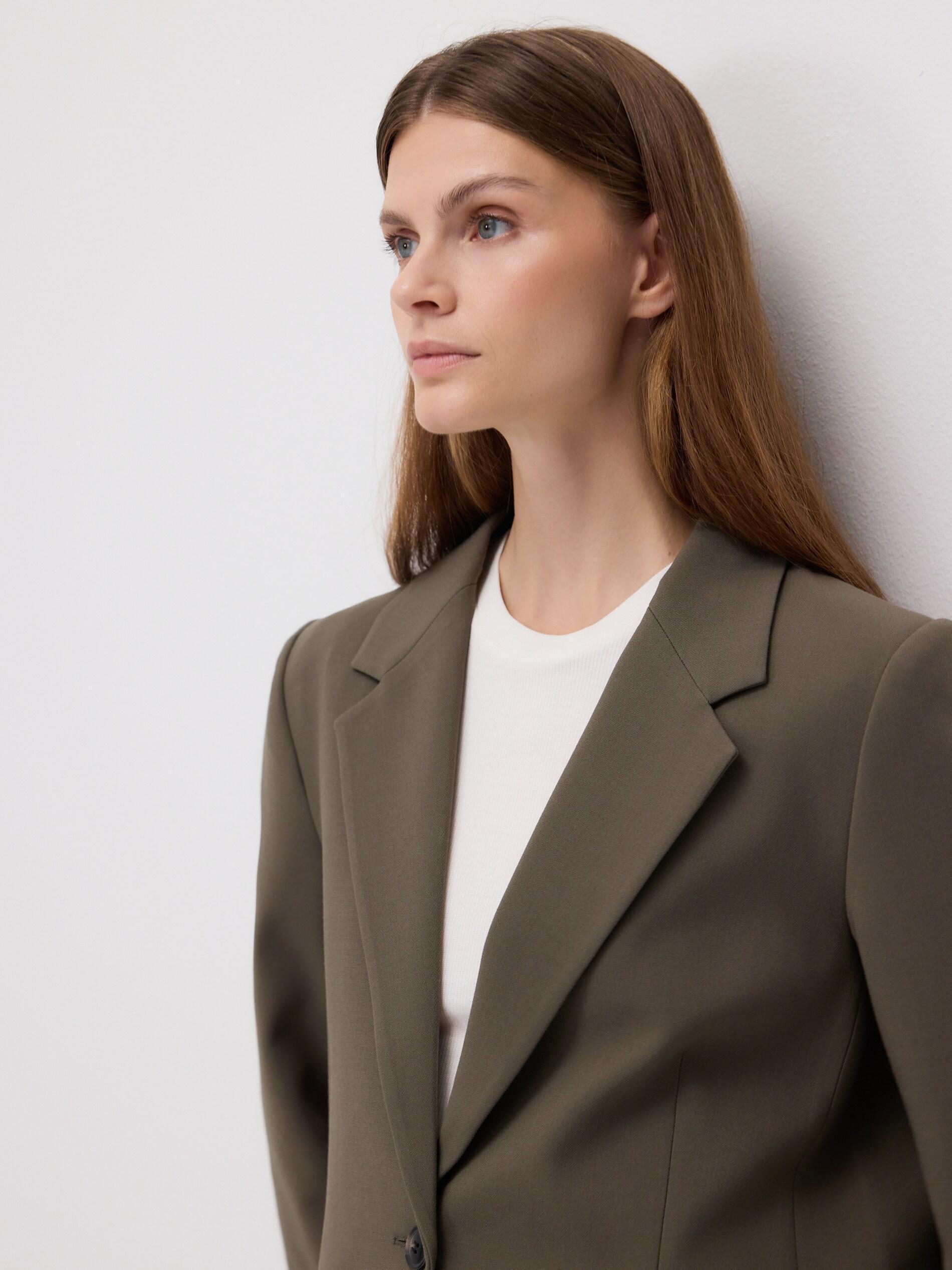 Green Single-Breasted Viscose Blend Blazer, Khaki, large image number 2