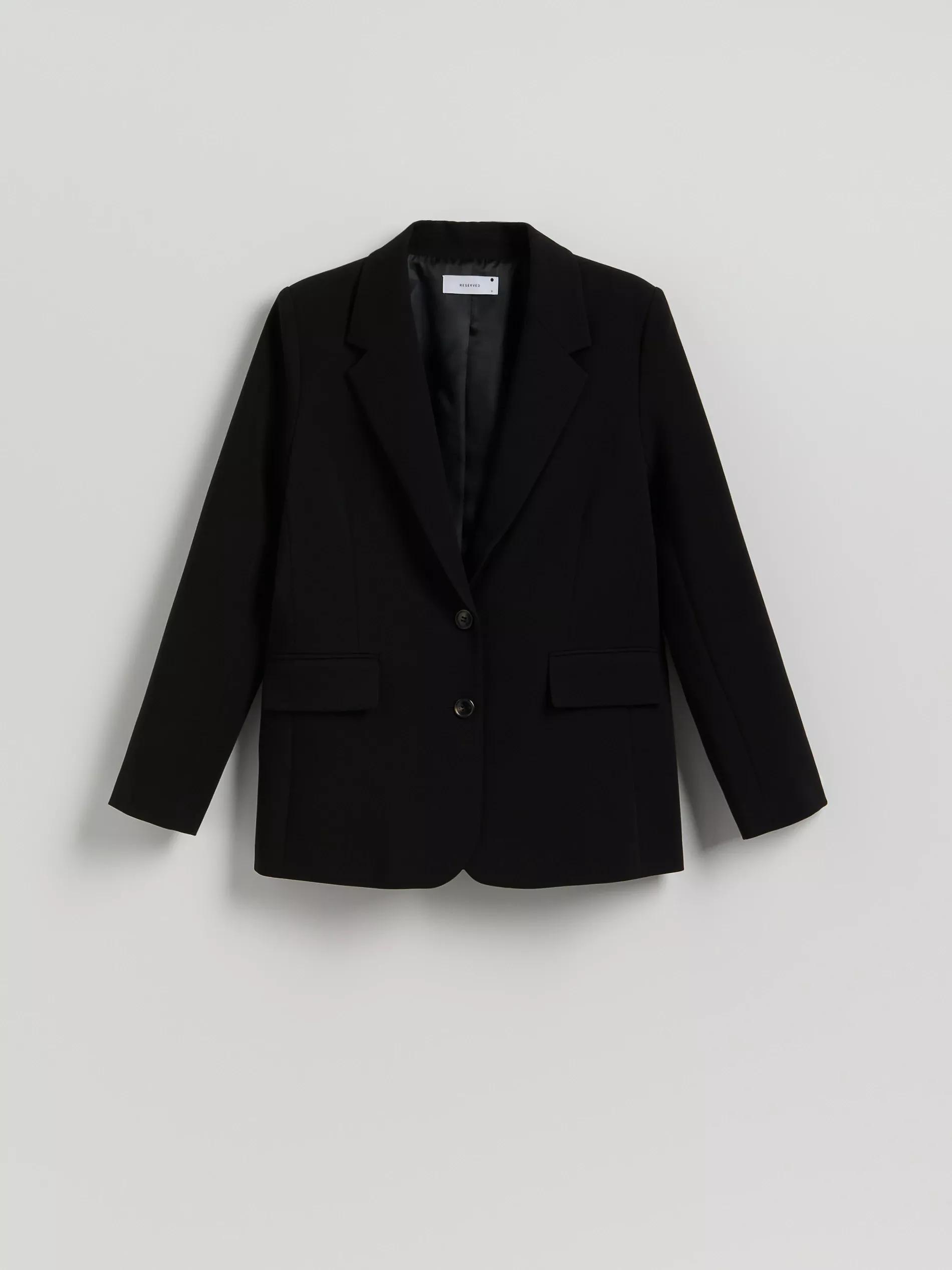 Black Single-Breasted Viscose Blend Blazer, , medium