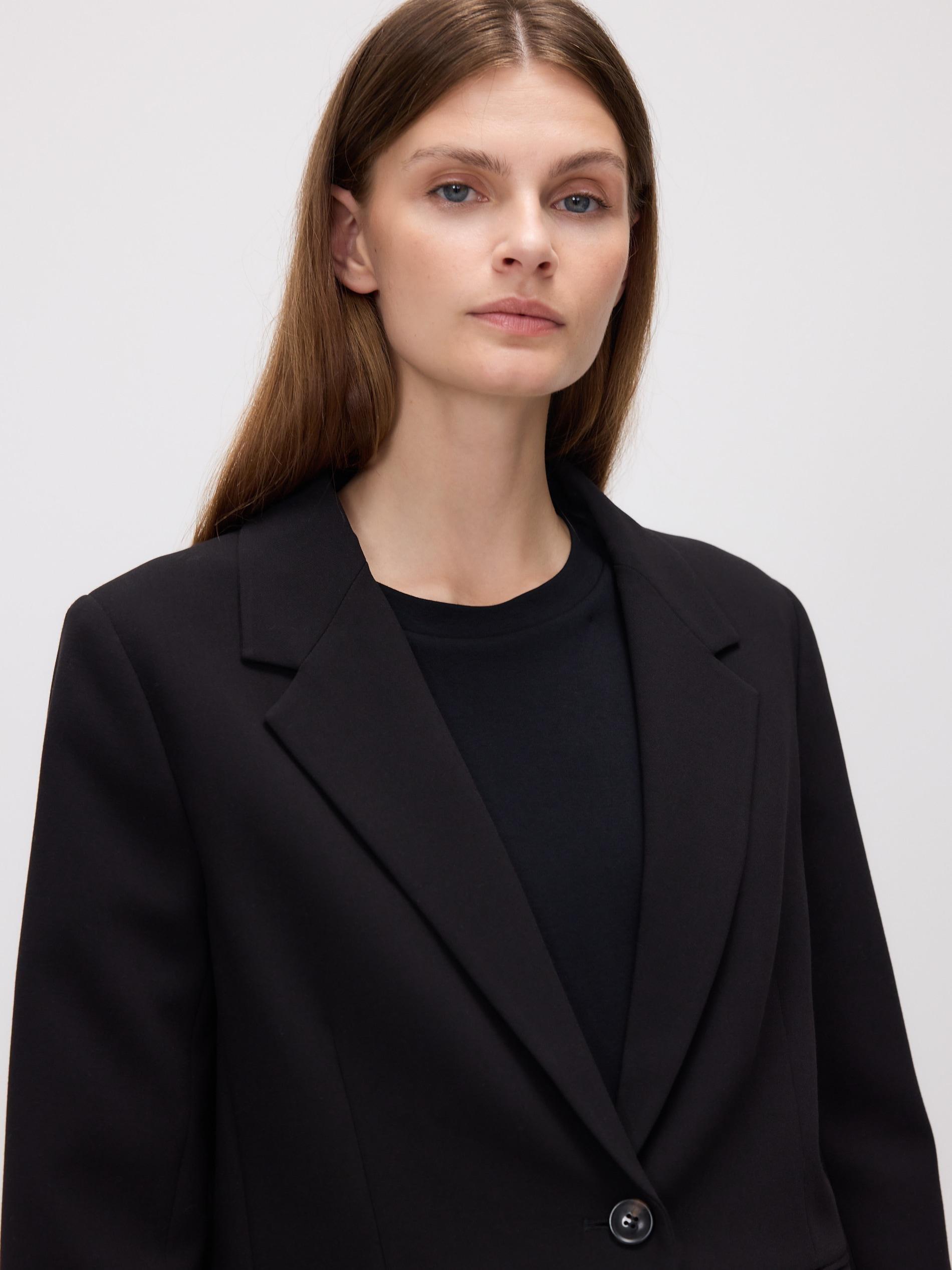 Black Single-Breasted Viscose Blend Blazer, Black, large image number 2