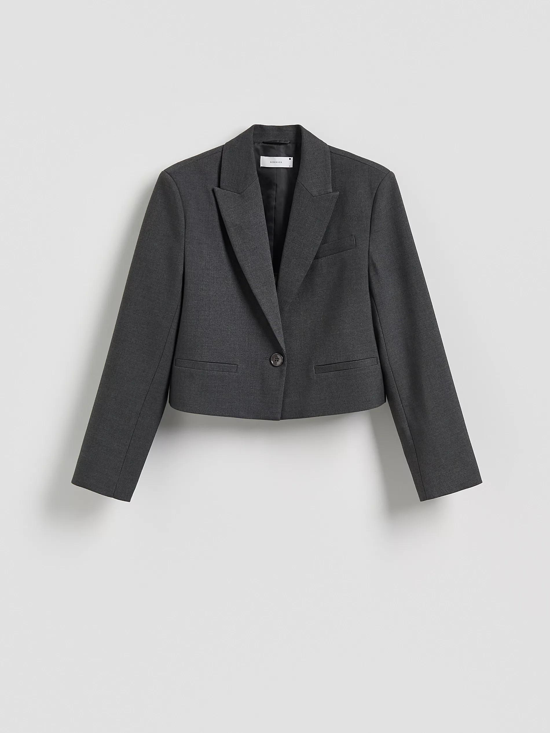 Grey Cropped Blazer, , medium