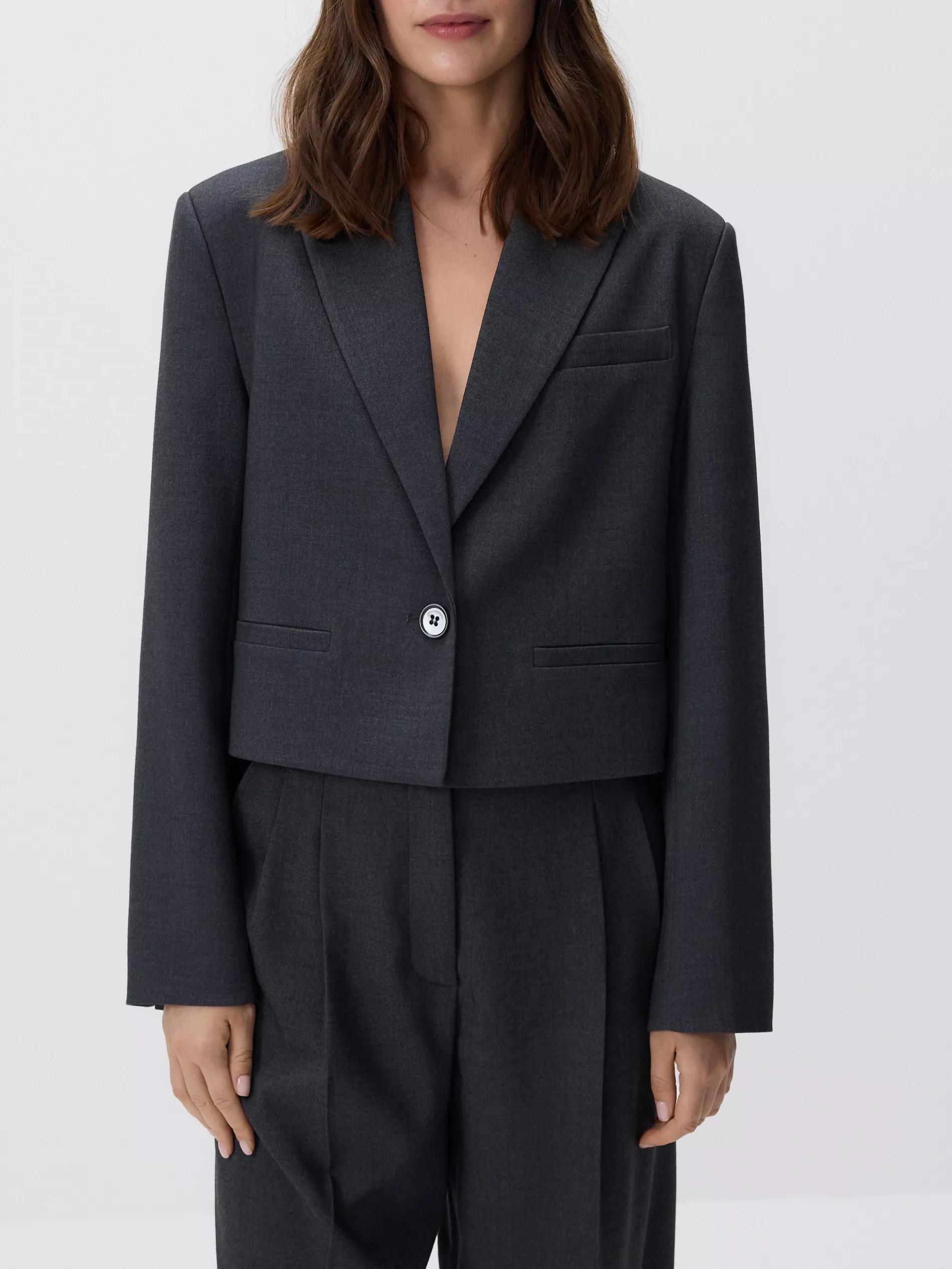 Grey Cropped Blazer, Grey, large image number 1