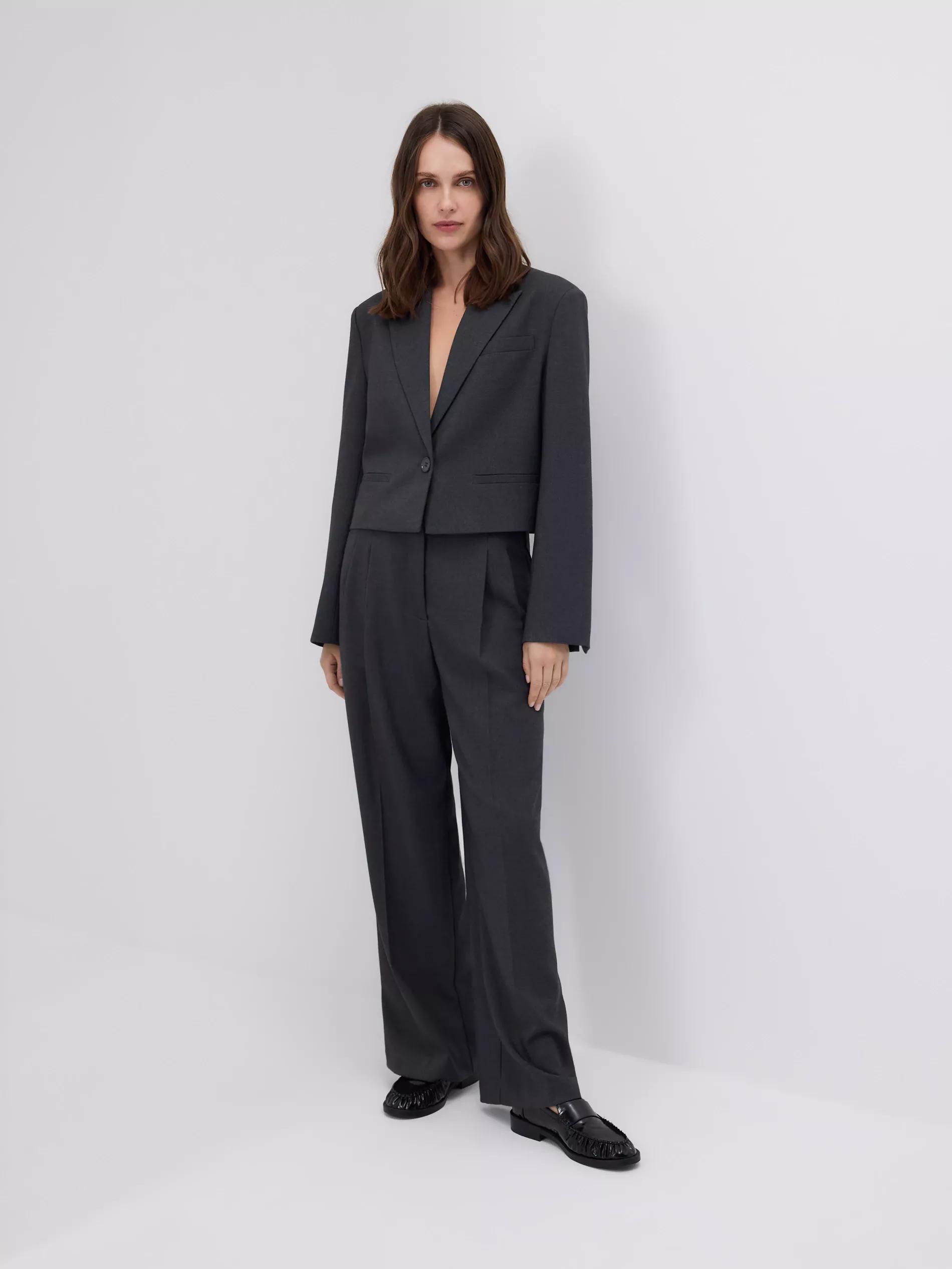Grey Cropped Blazer, Grey, large image number 3