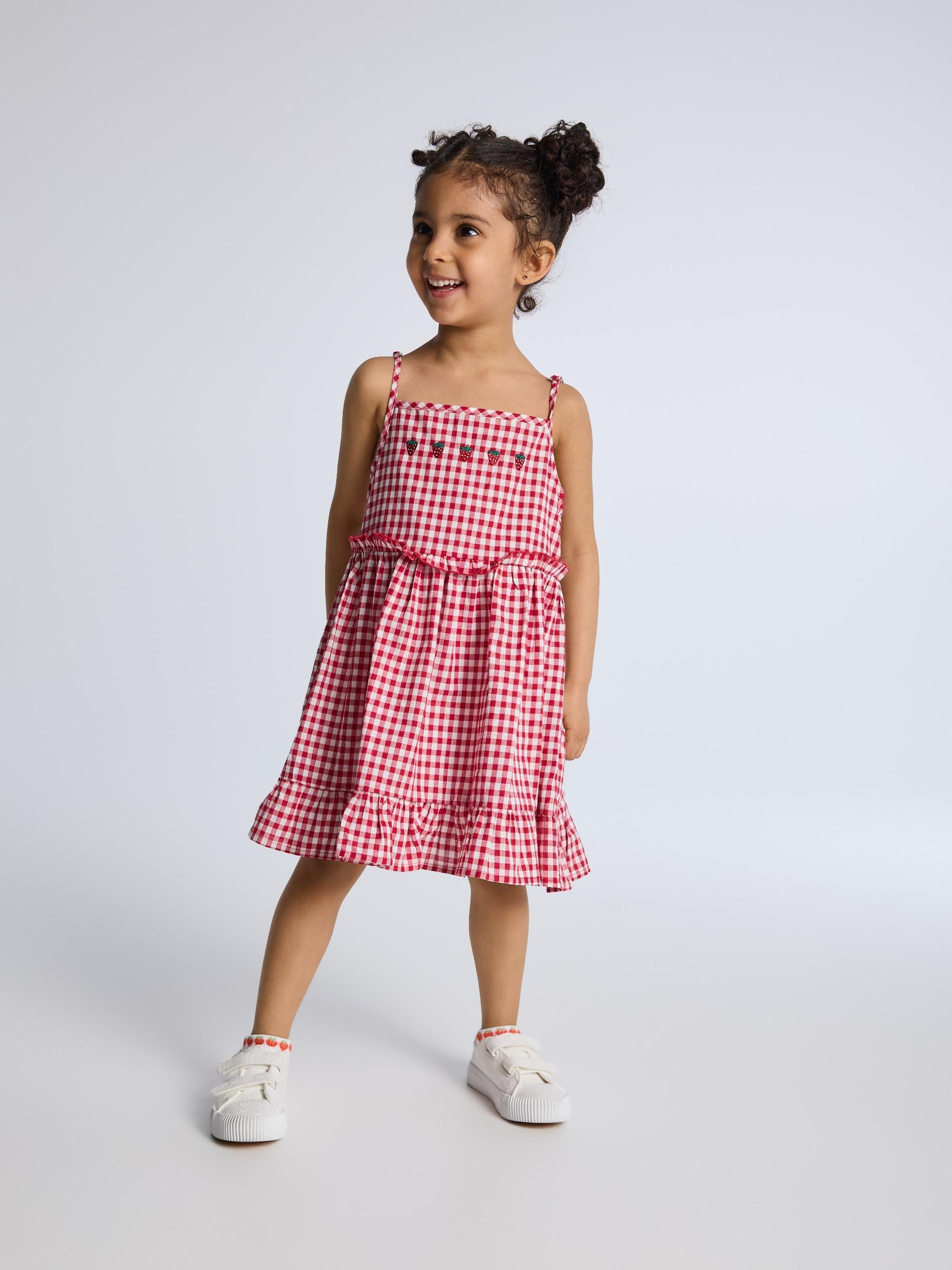 Red Cami Strap Check Dress, 7401_33P, large image number 1