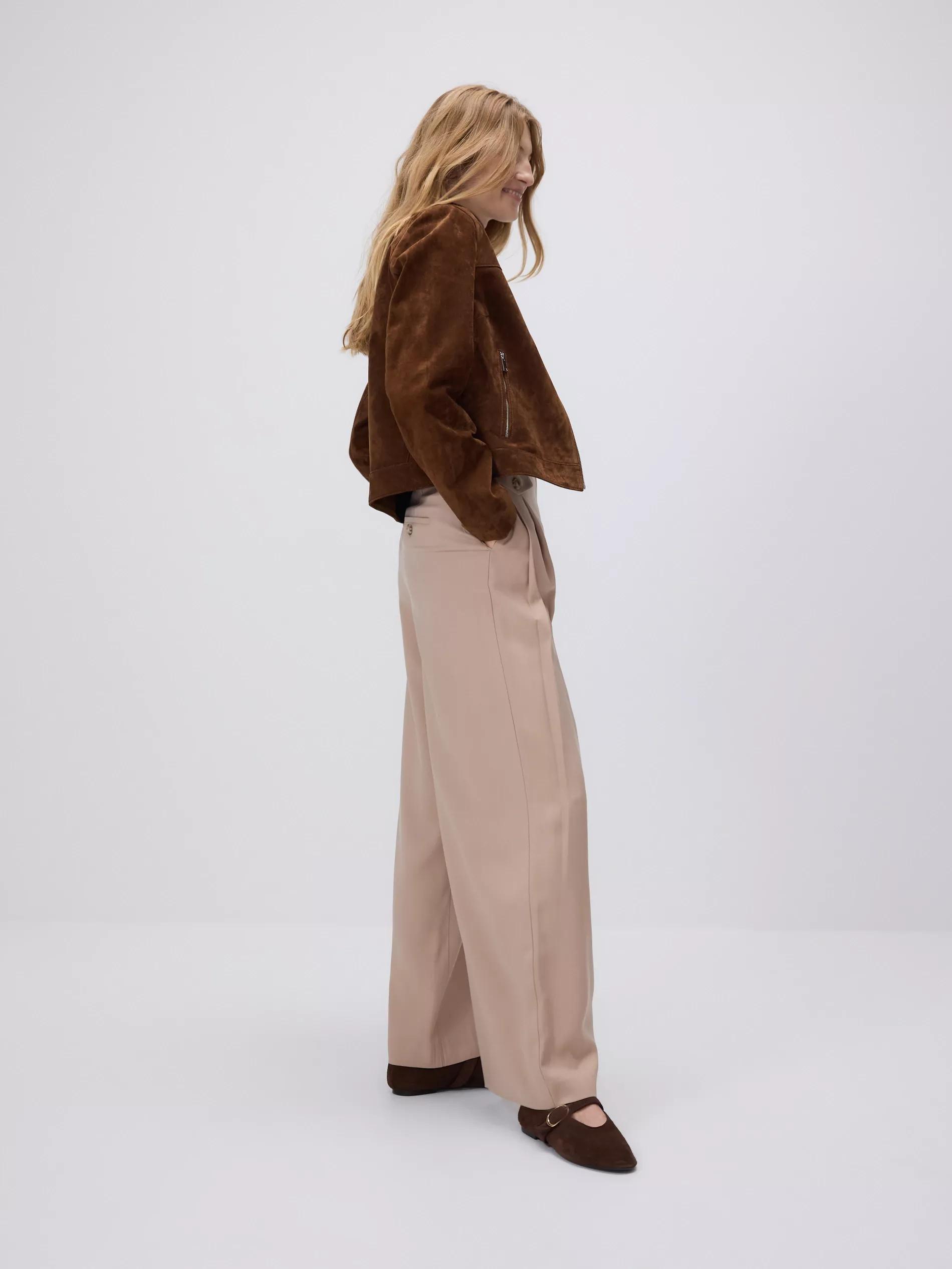 Beige Loose Trousers With Viscose, Beige, medium