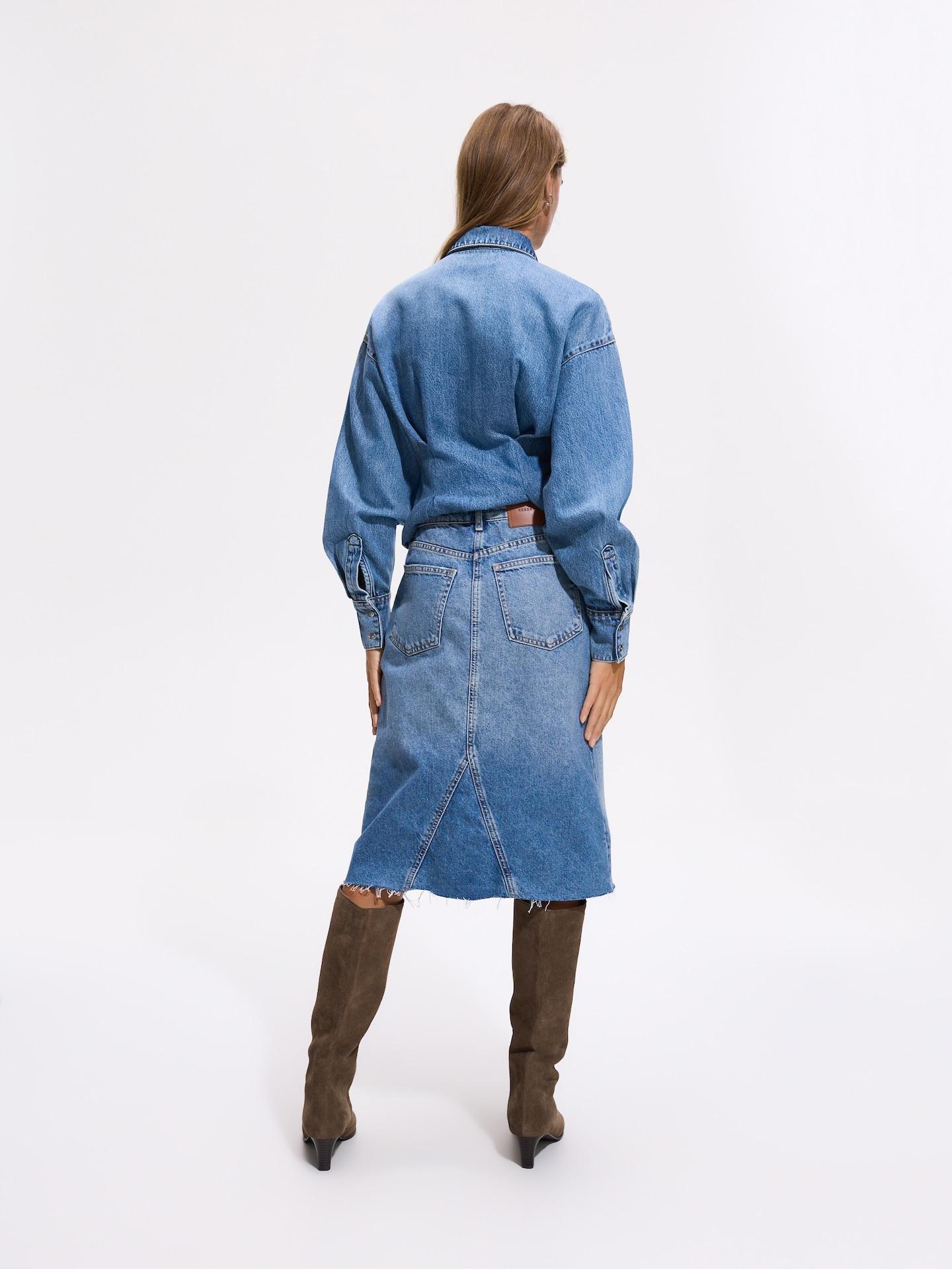 Blue Denim Skirt With Stitch Detail, Blue, large image number 3