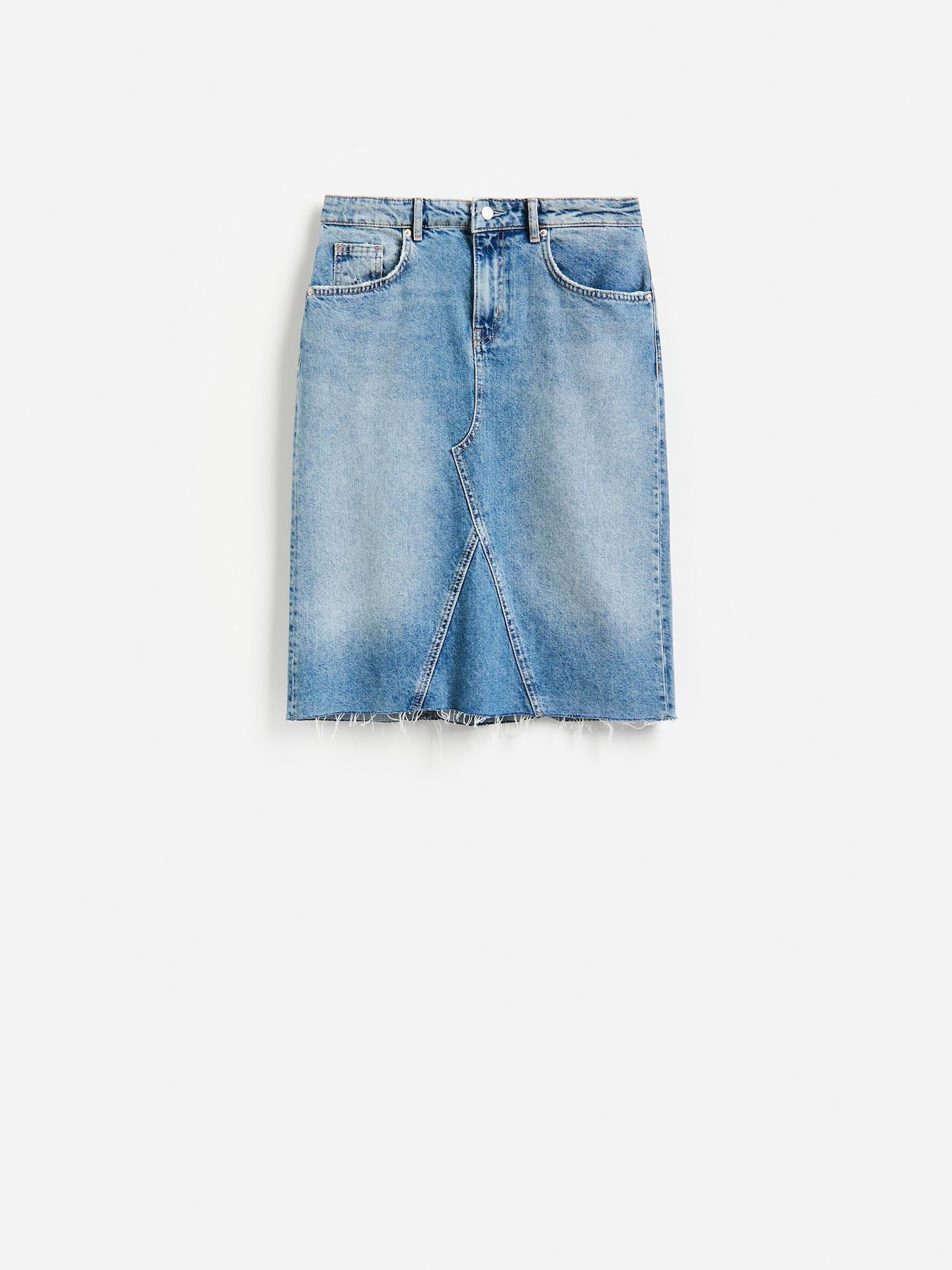 Blue Denim Skirt With Stitch Detail, Blue, large image number 4